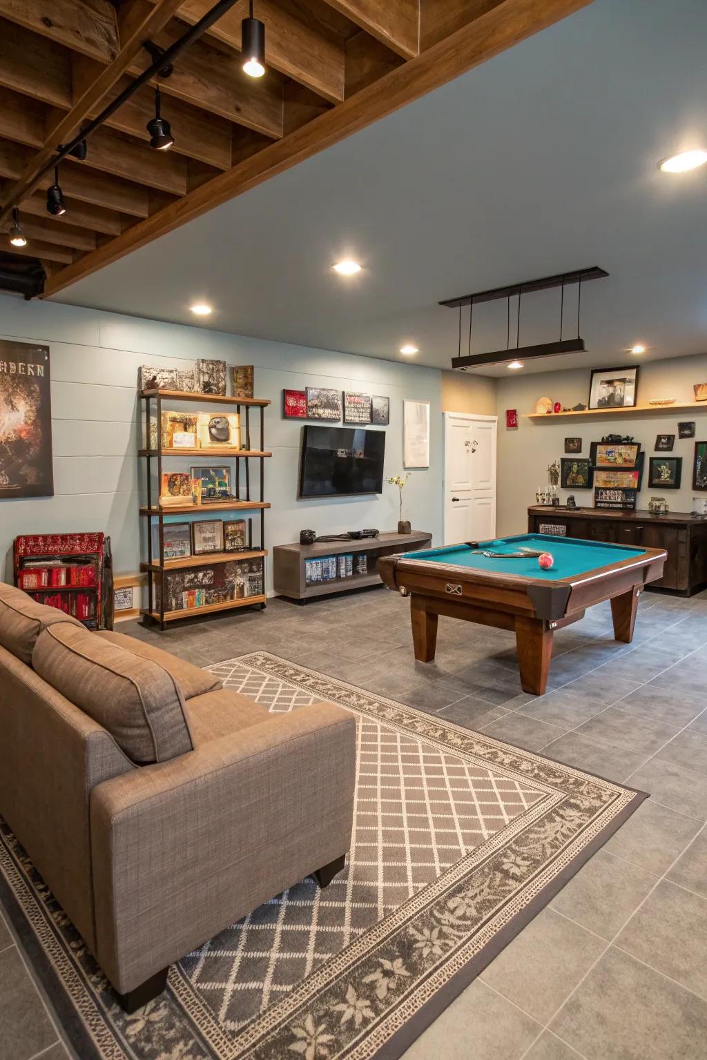 A transformed garage offering a unique game room experience.