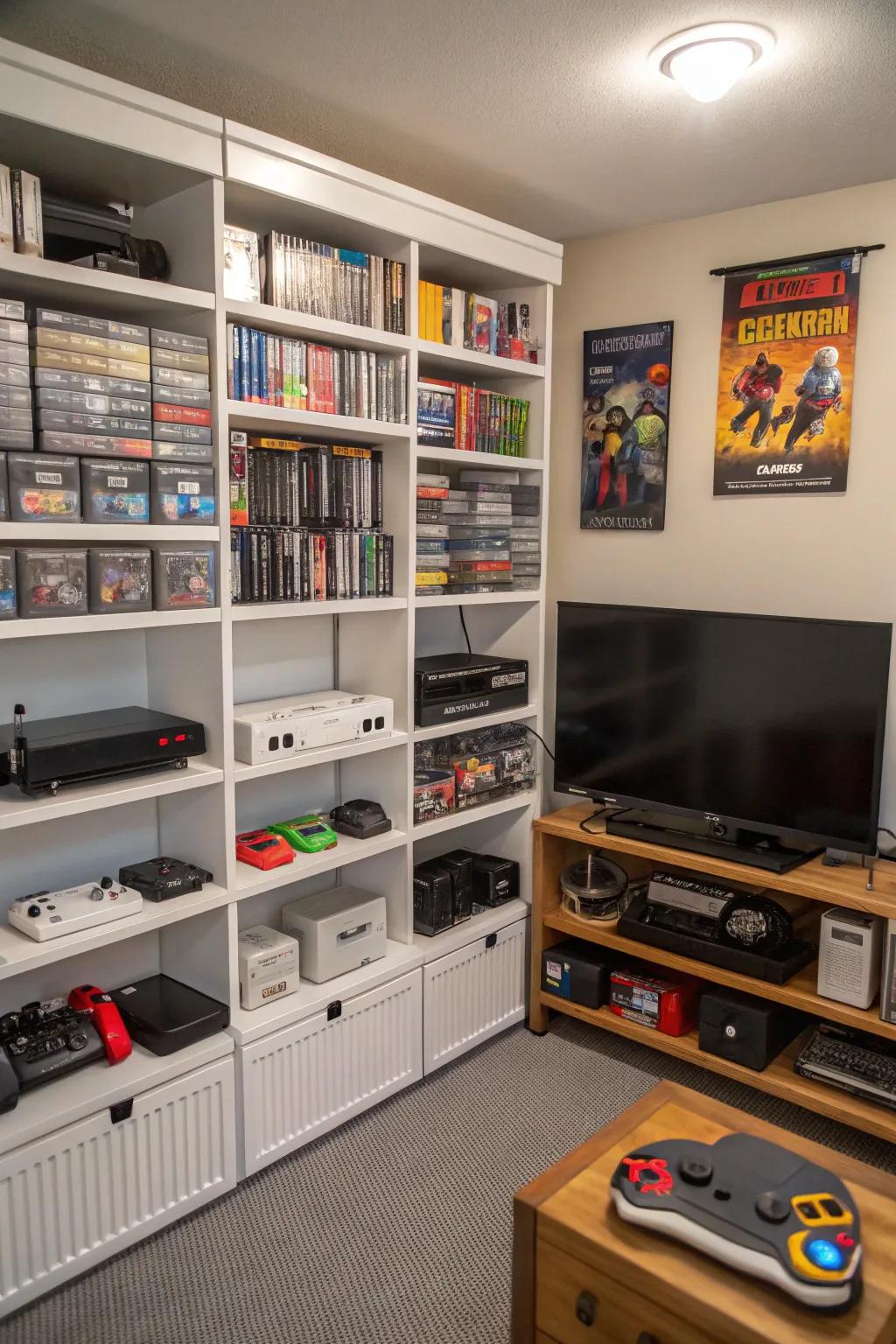 Vertical storage keeps your gaming area organized and stylish.