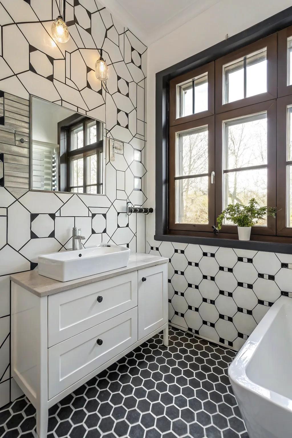 Achieve a vintage vibe with retro hexagon tiles.