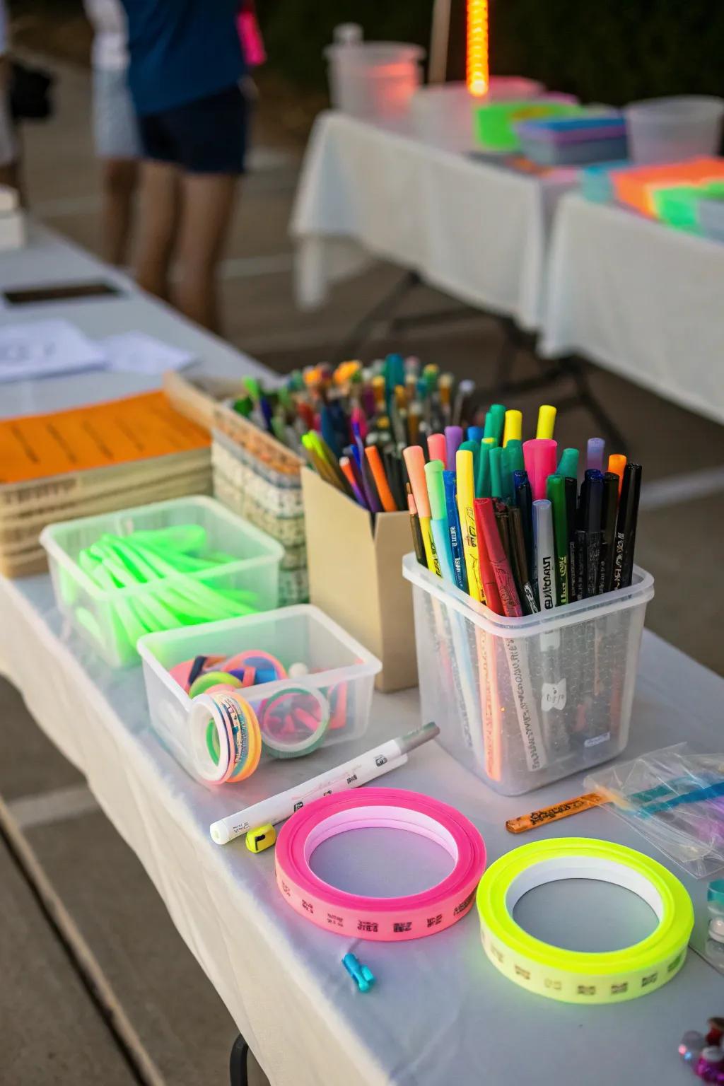 A craft station lets creativity shine at your glow party.