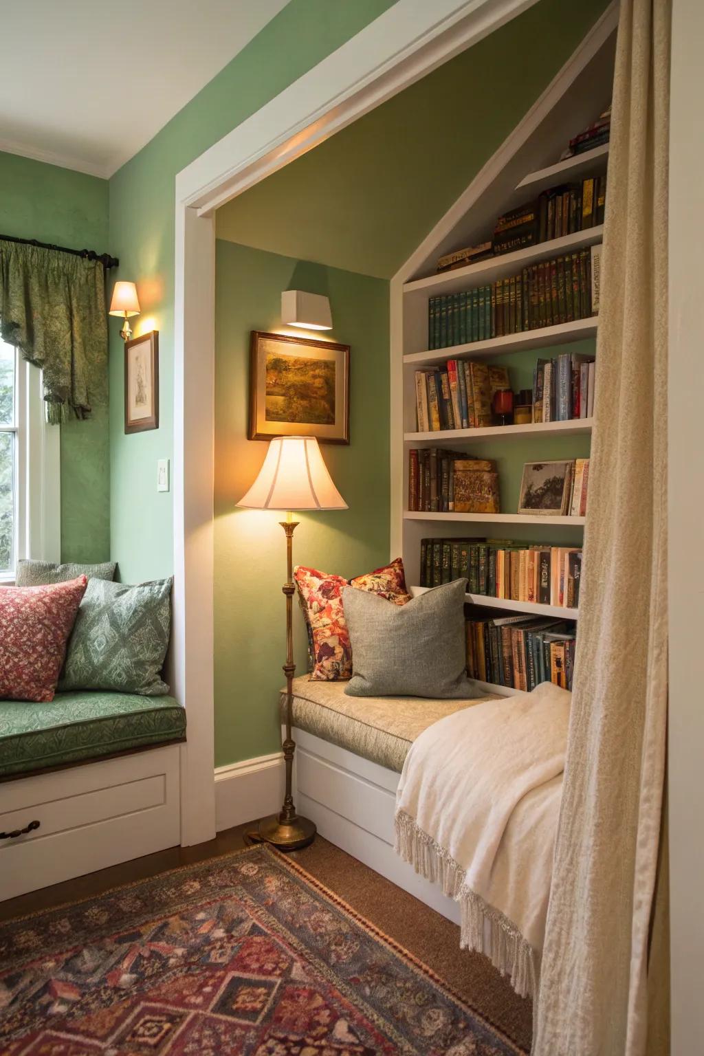 A reading nook where seating and greenery create a harmonious retreat.