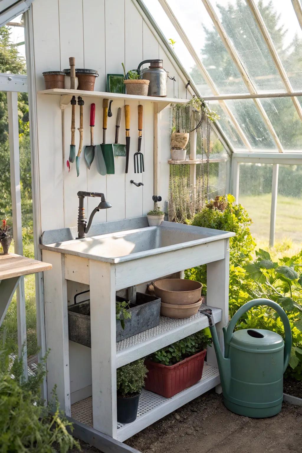 A garden tool sink combo that enhances organization and efficiency.