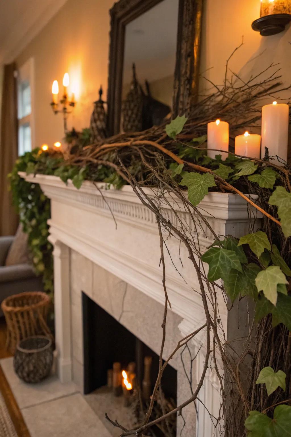 Natural elements bring rustic charm to Halloween decor.