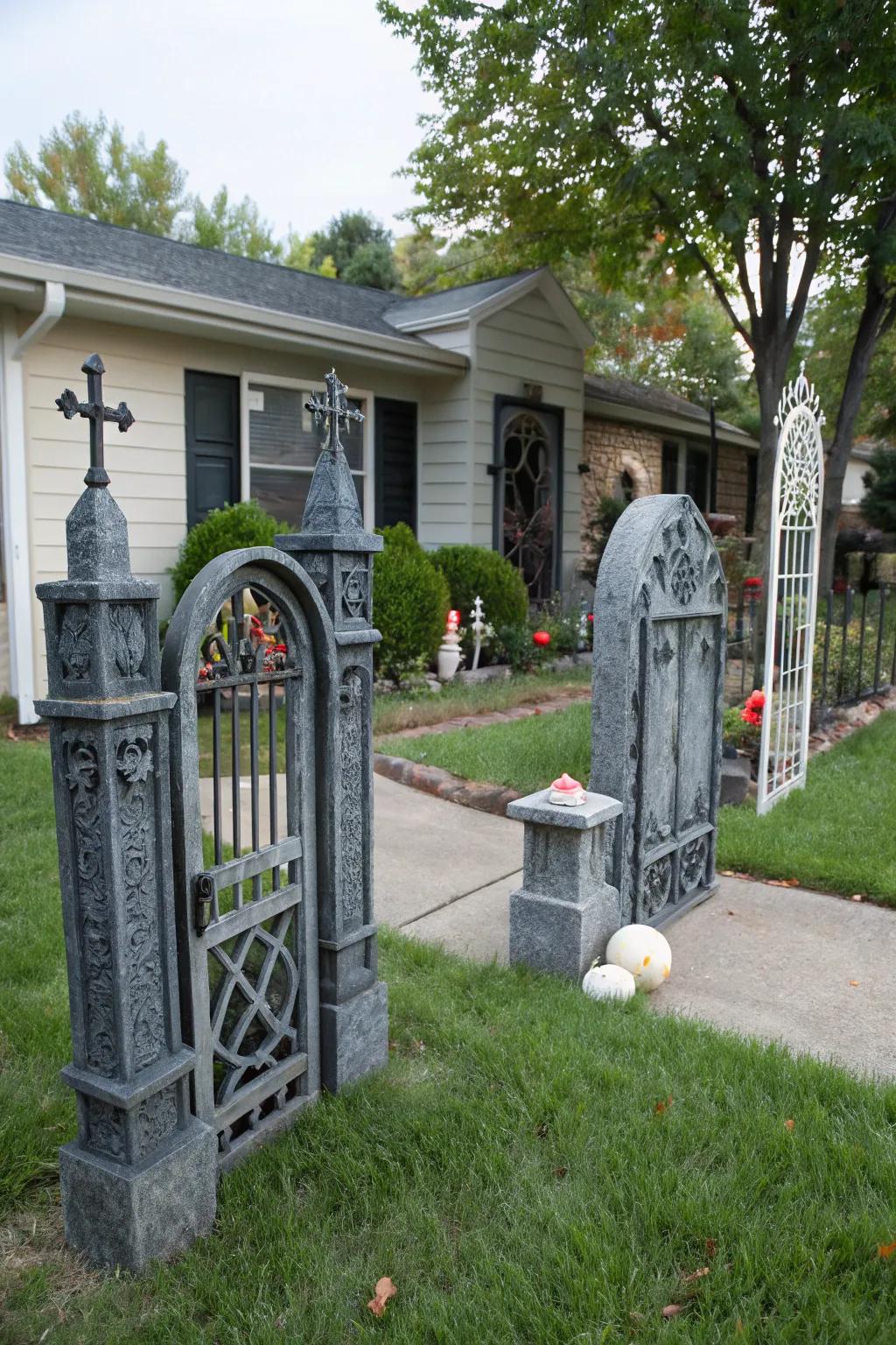 A dramatic entrance with custom cemetery gates.