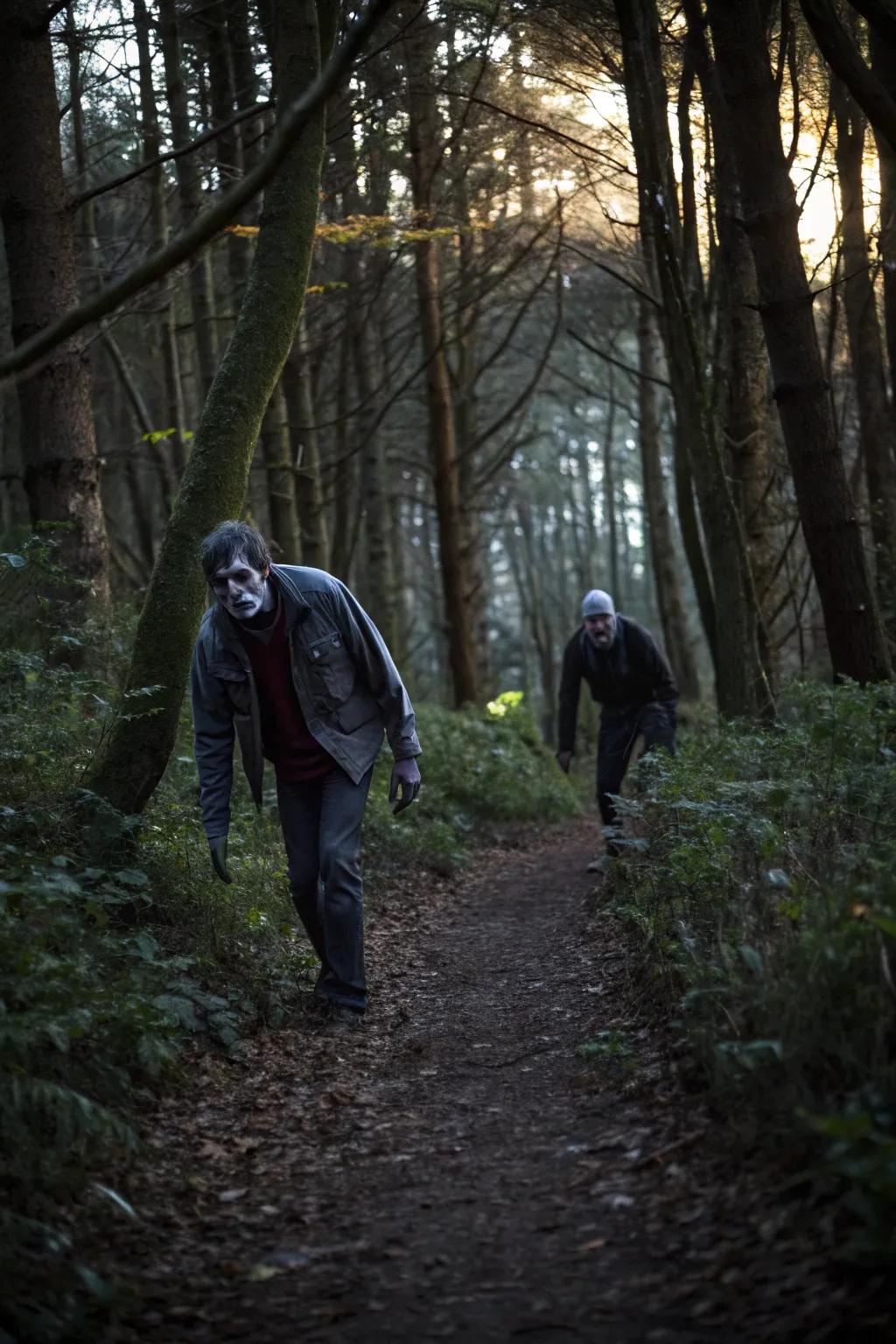 Zombies lurking along the trail, ready to surprise visitors.