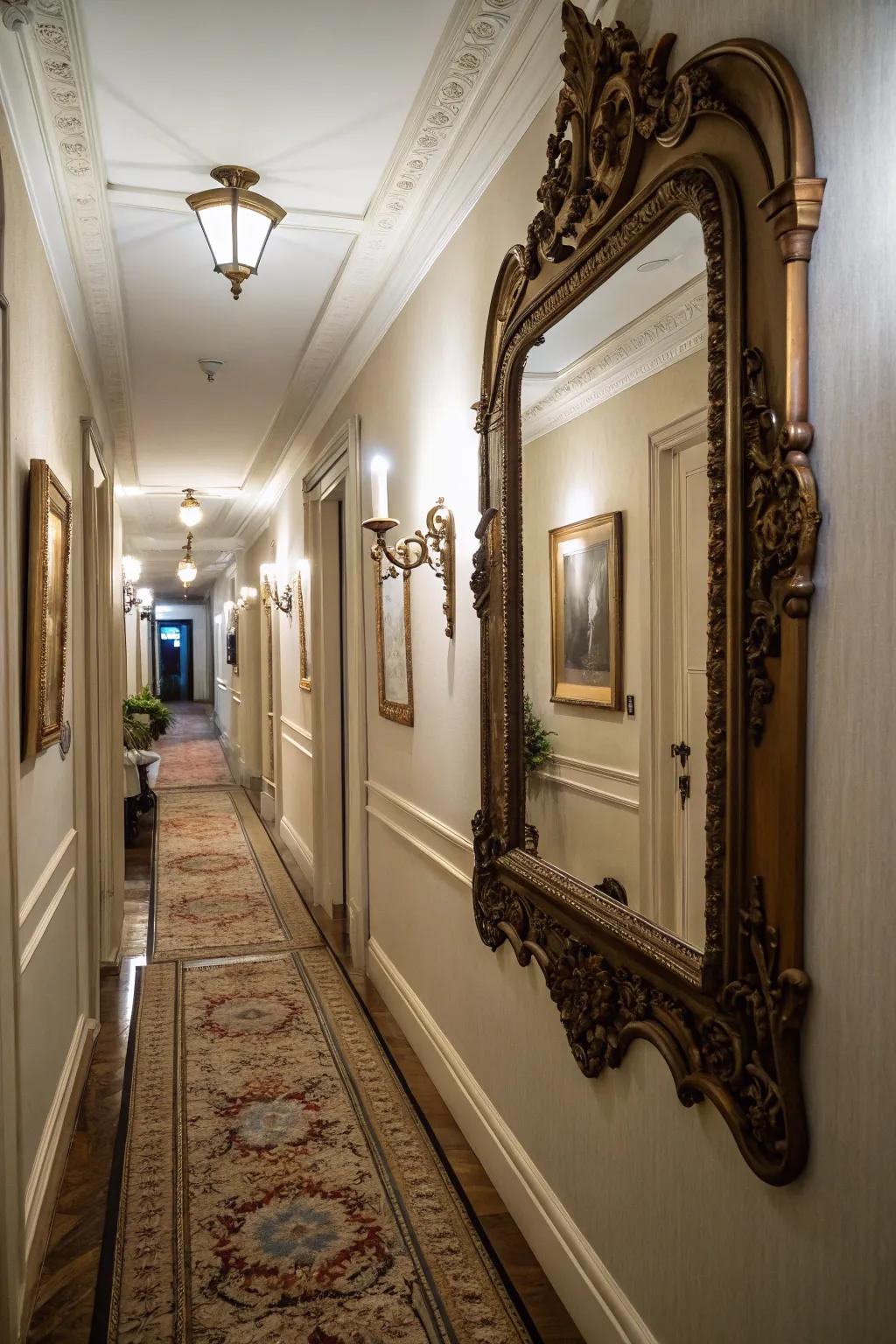 Vintage mirrors add charm and character to hallways.