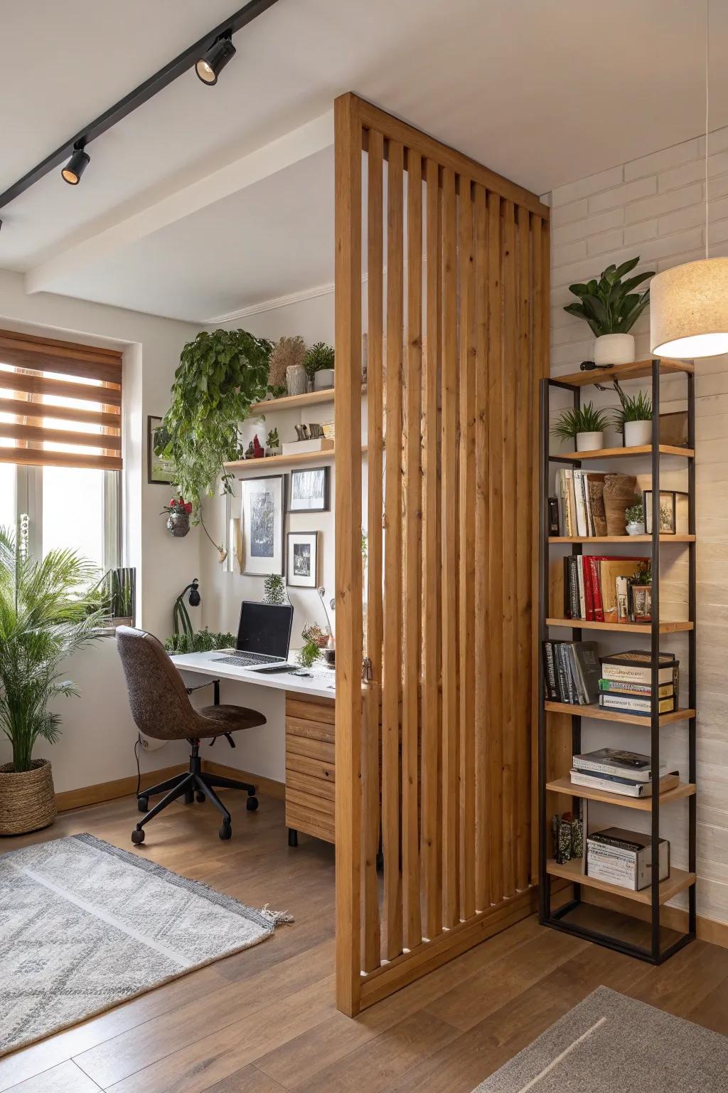 Wooden slats provide warmth and a natural feel.