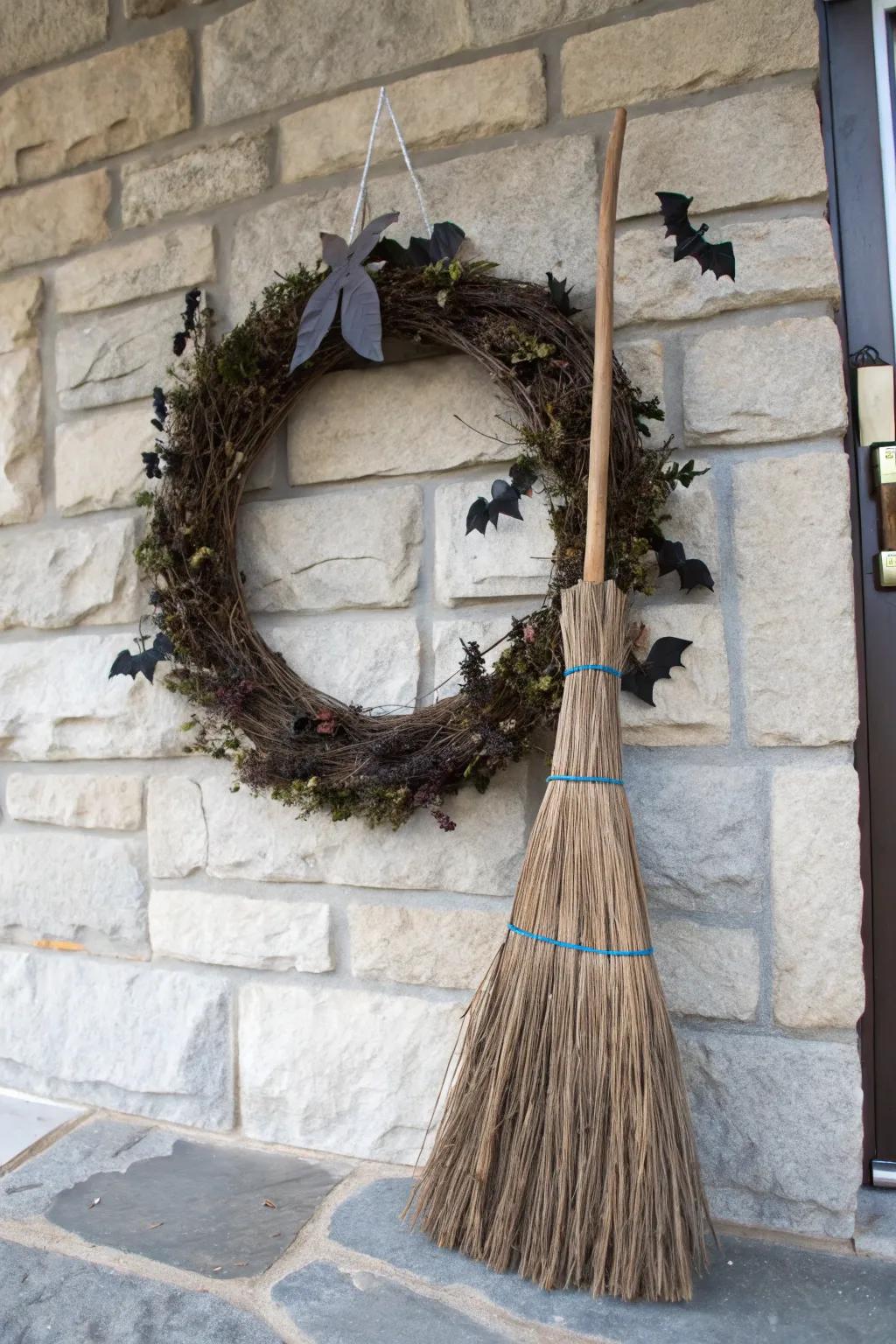 Make a statement with a broom-centered wreath.