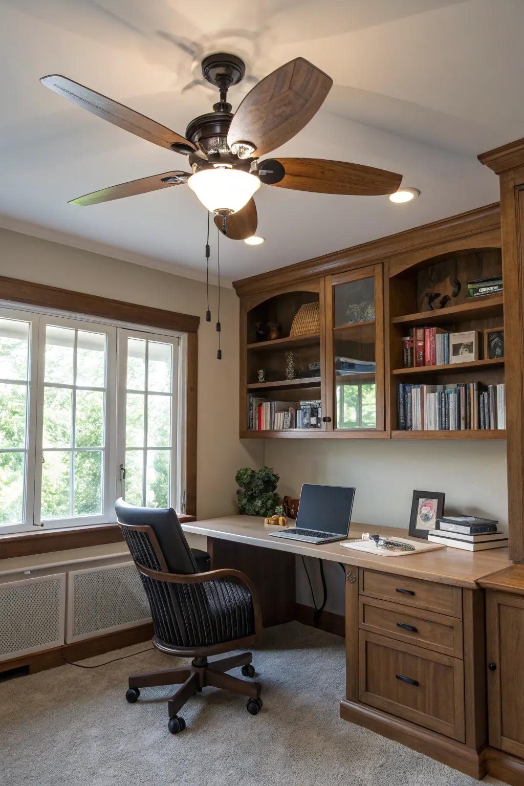 Ceiling fans with integrated lighting offer dual functionality.