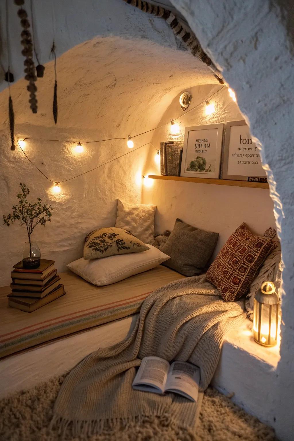A reading nook offers a serene escape in the quiet of underground homes.