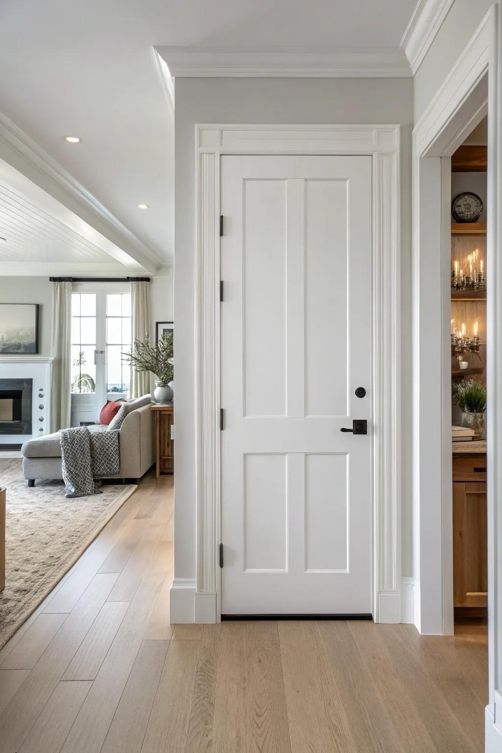 White doors that offer a clean, fresh aesthetic.