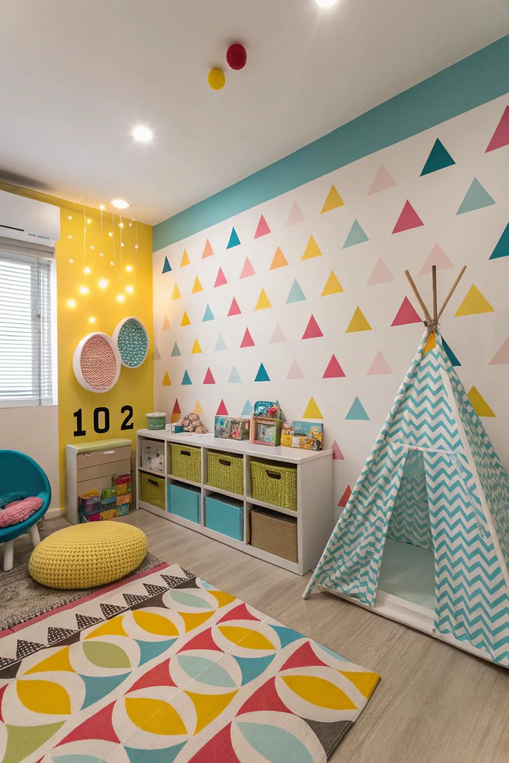 Geometric patterns add an energetic and creative vibe.