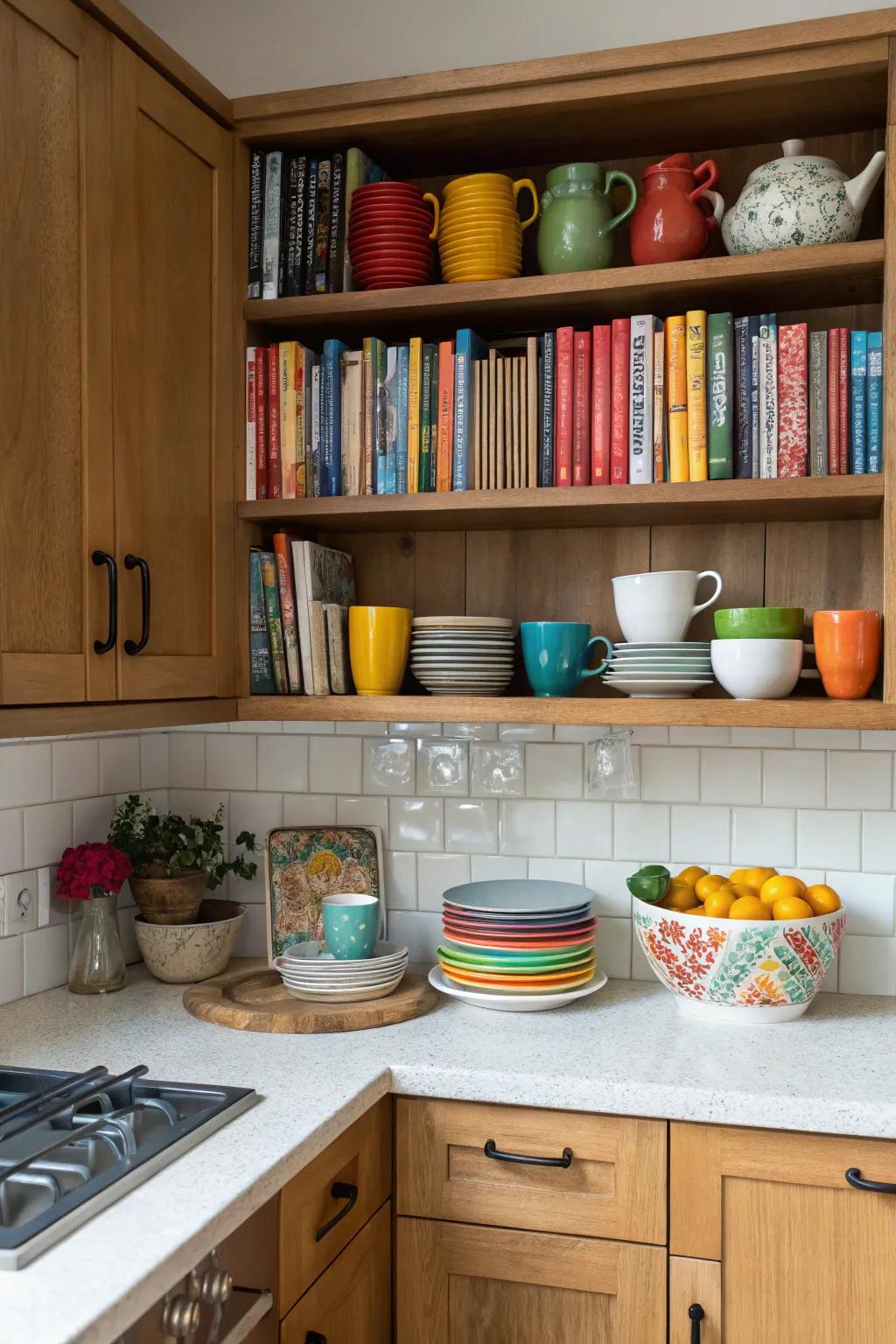 Open shelving adding style and storage.