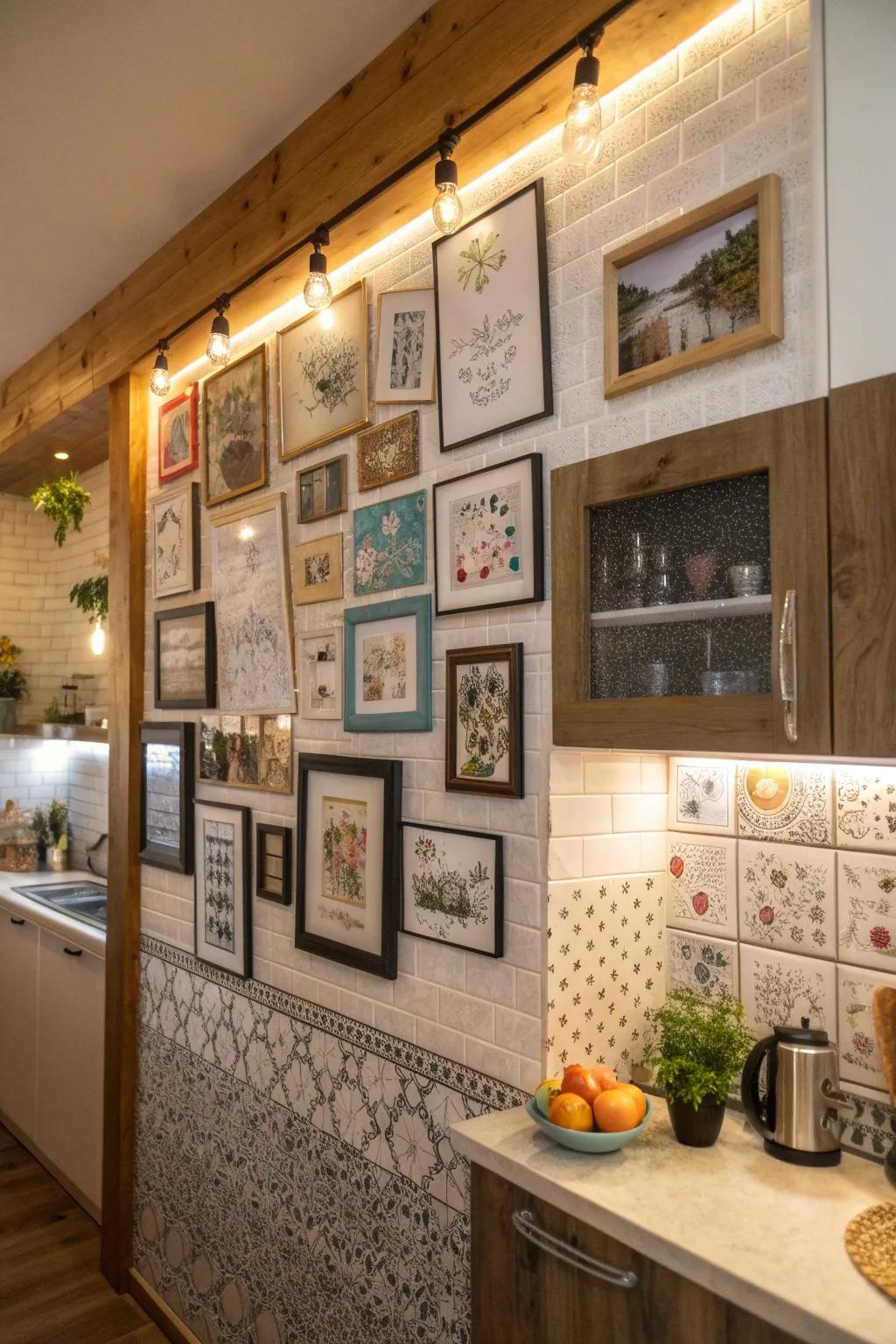 Gallery wall collages to express creativity in your kitchen.