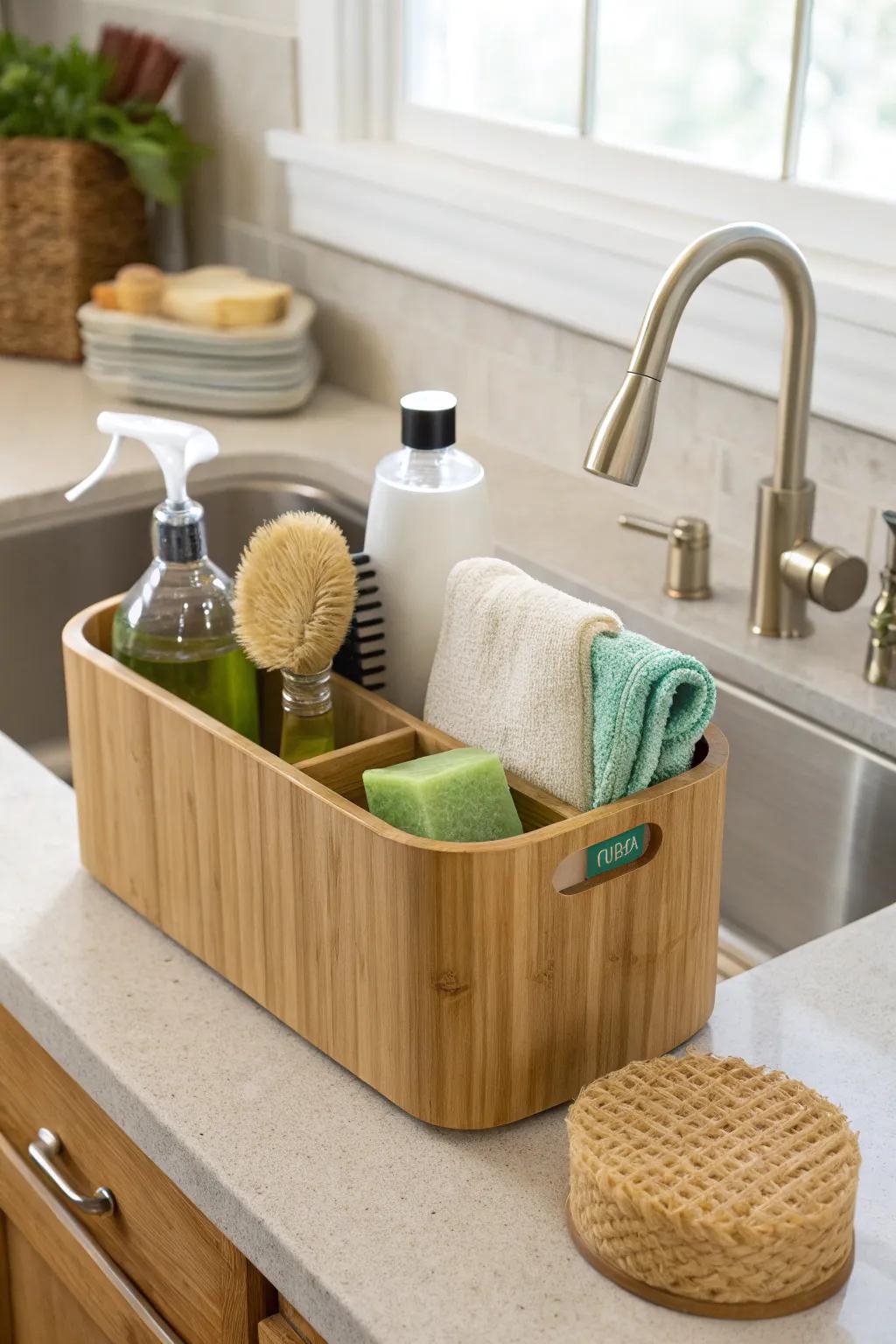 Eco-friendly bamboo caddies add warmth and sustainability.