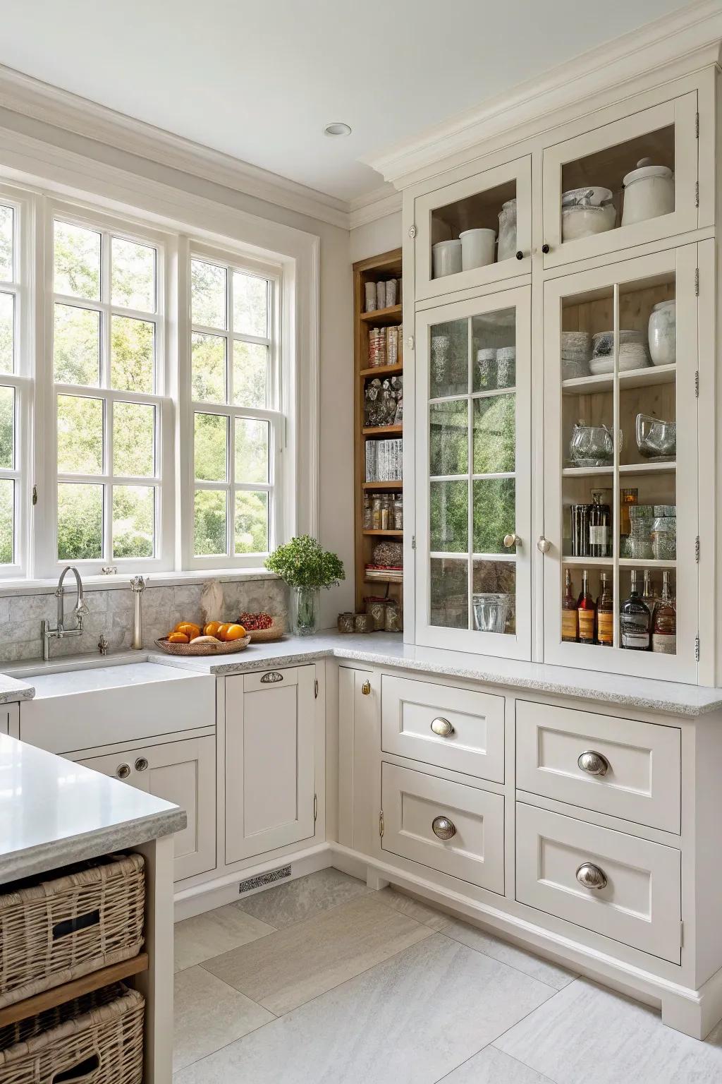 Custom storage helps maintain a clutter-free kitchen.