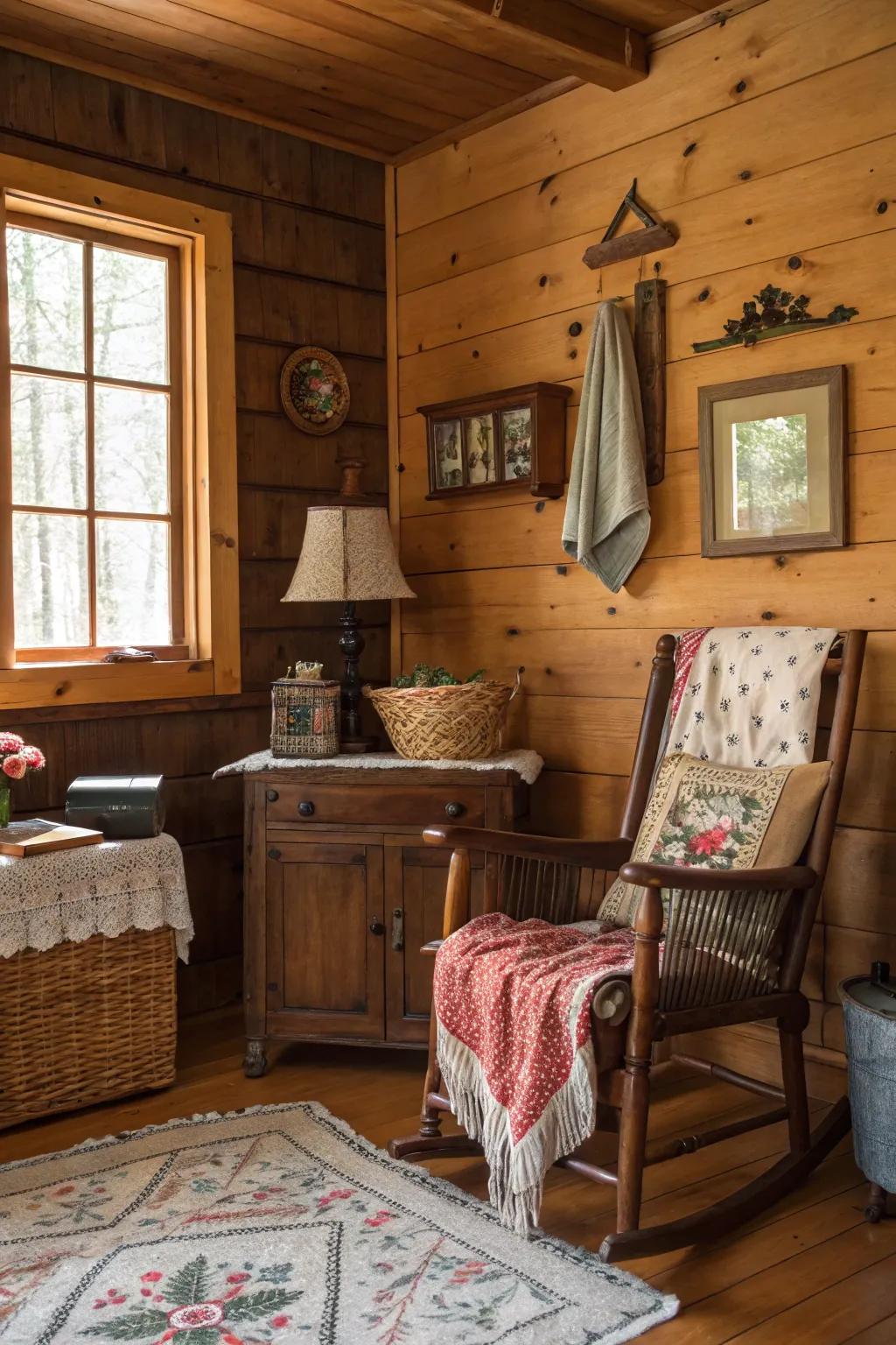 Vintage finds adding character and history to the cabin.