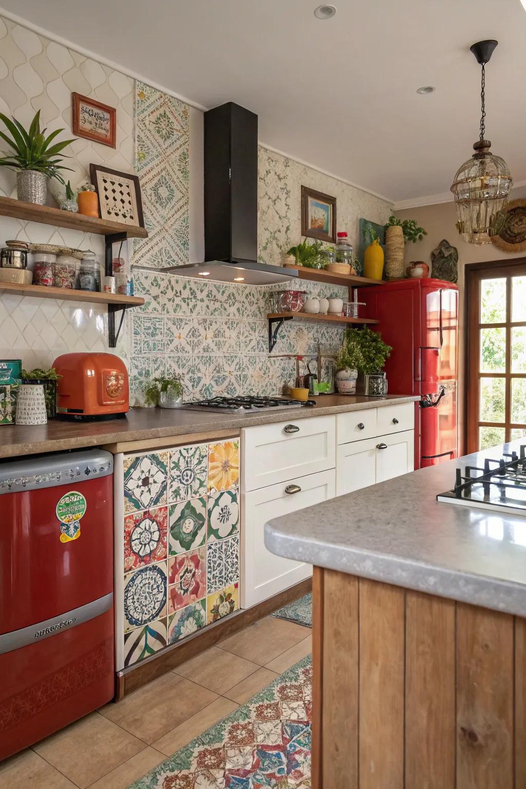 Mixing laminate patterns adds depth and custom flair to kitchens.