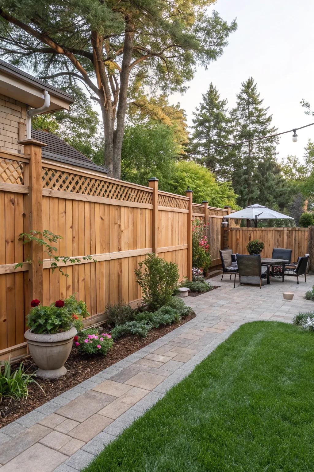 A timber fence offers privacy while maintaining a natural look.