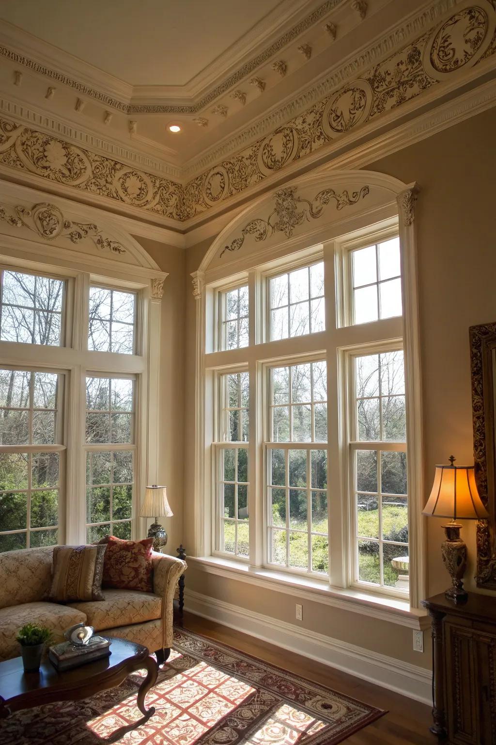 Elegant molding that frames the windows like a piece of art.