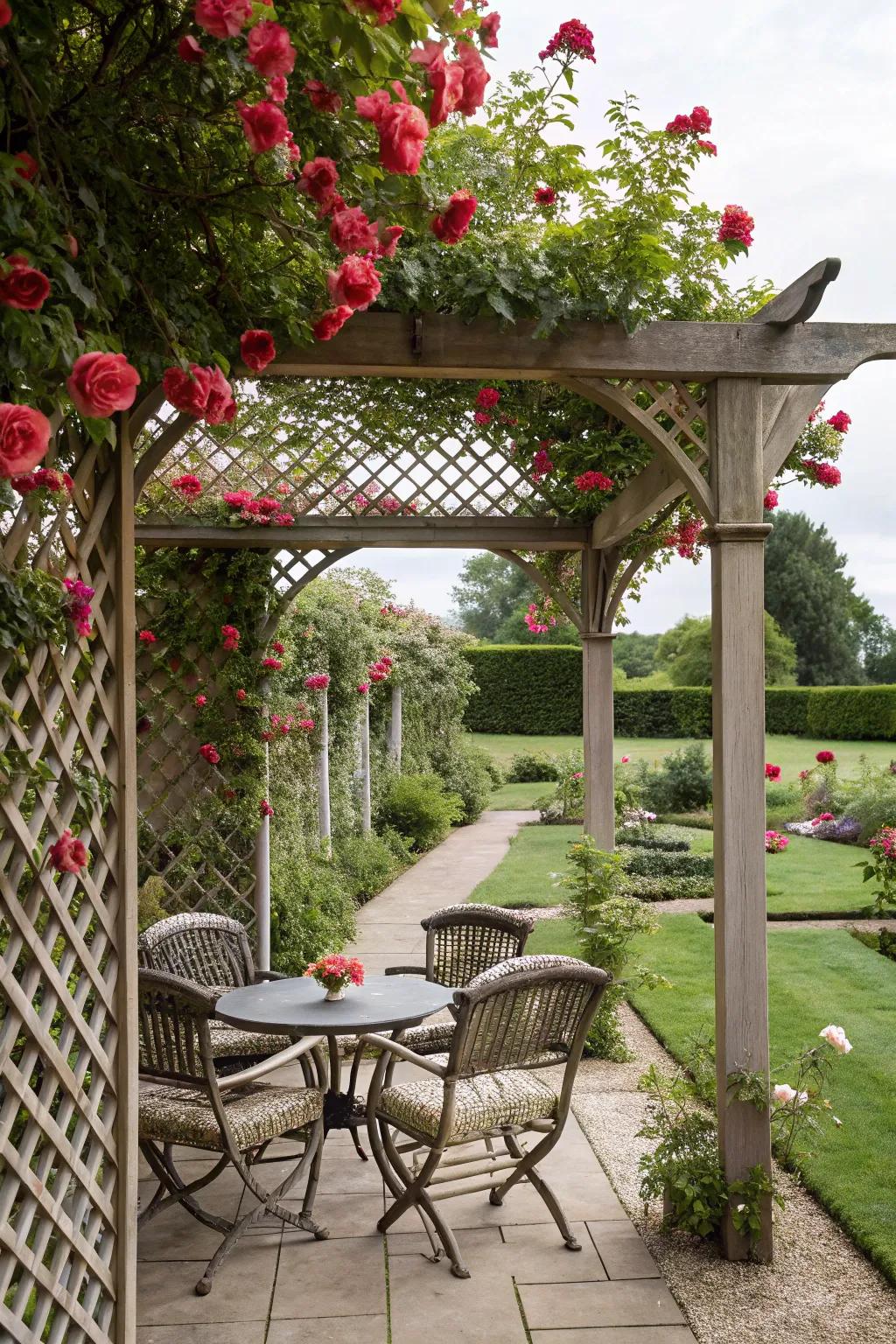 Create an intimate garden retreat with a lattice pergola.