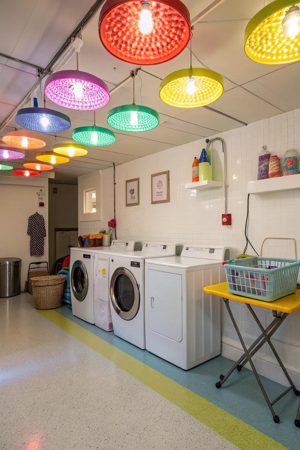 Colorful lights can bring a lively vibe to your laundry room.