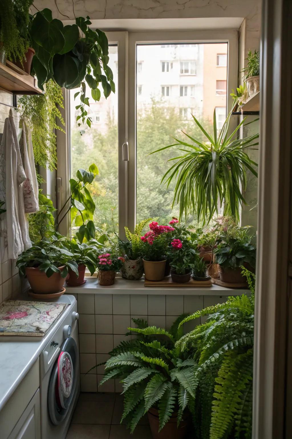 Plants bring life and freshness to laundry rooms.