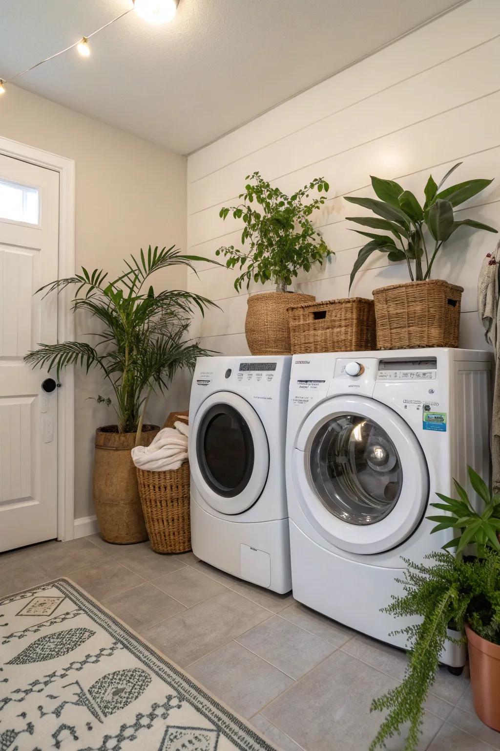 Plants add a refreshing touch to your laundry area.