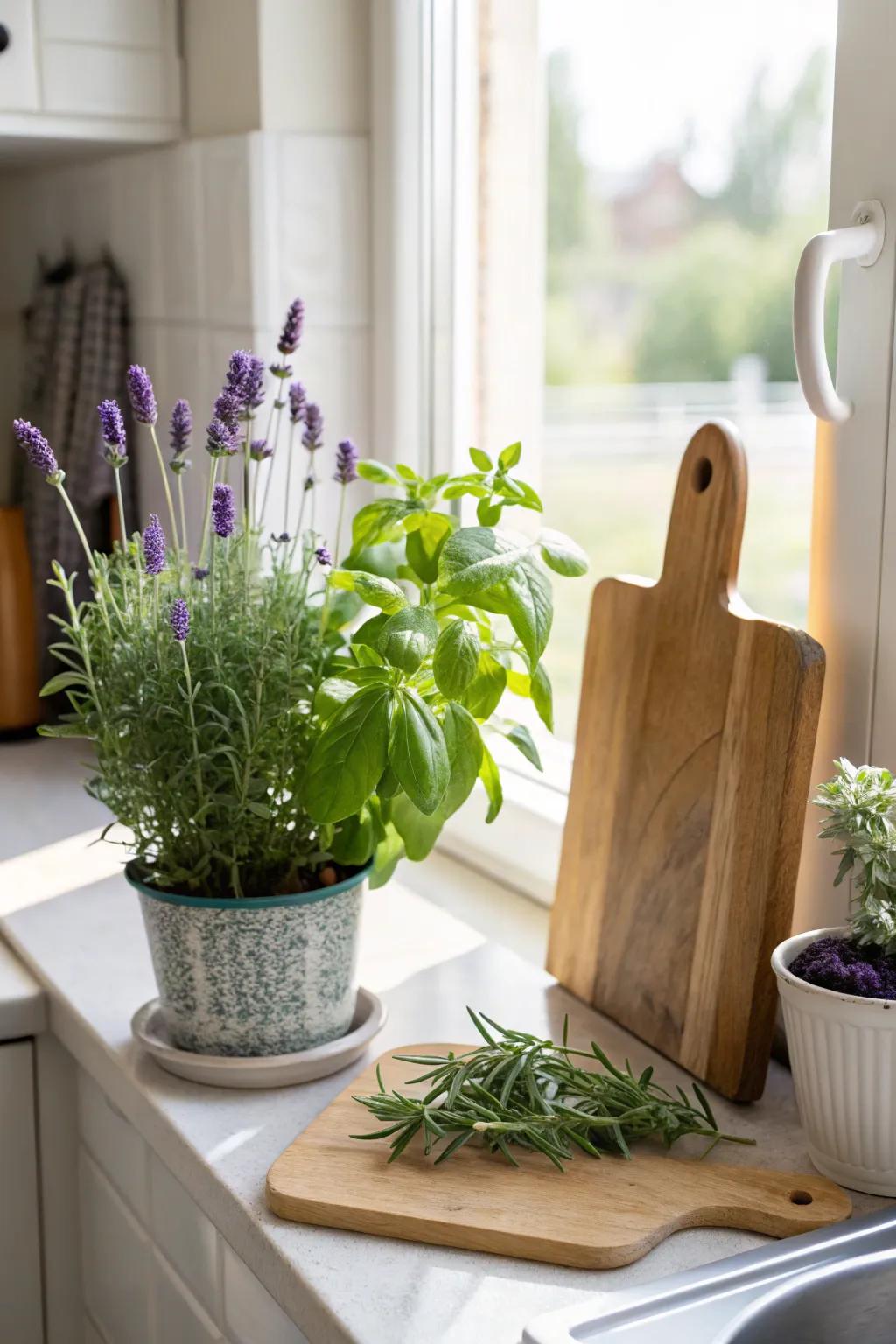 A fragrant addition with lavender in the kitchen.