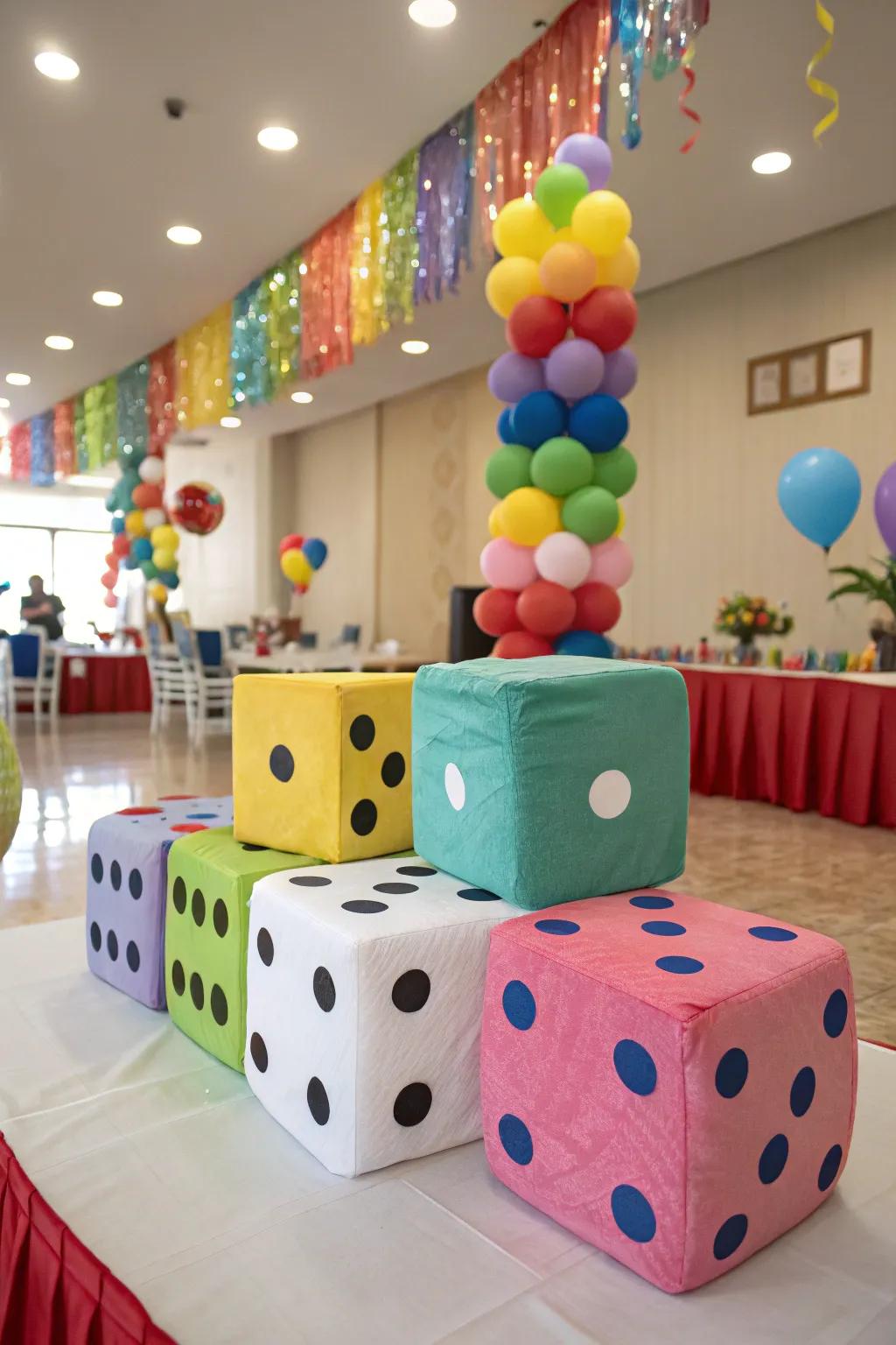 Oversized dice that serve as both decoration and entertainment.