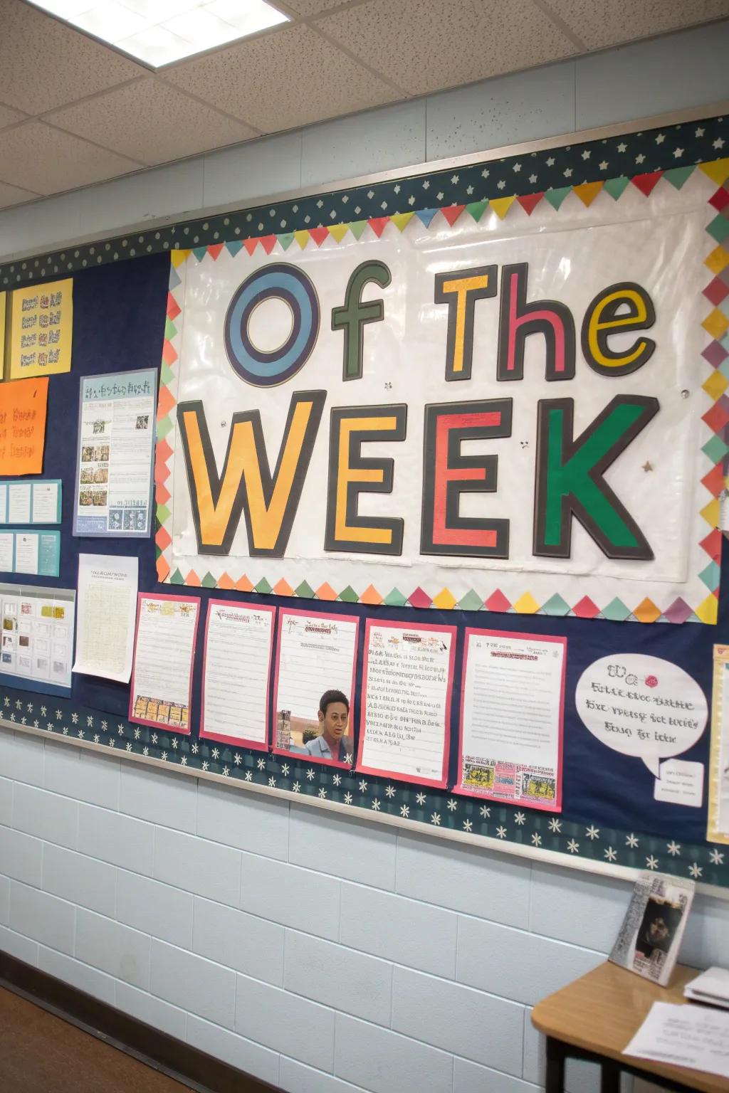 A bulletin board that enriches vocabulary with a weekly word