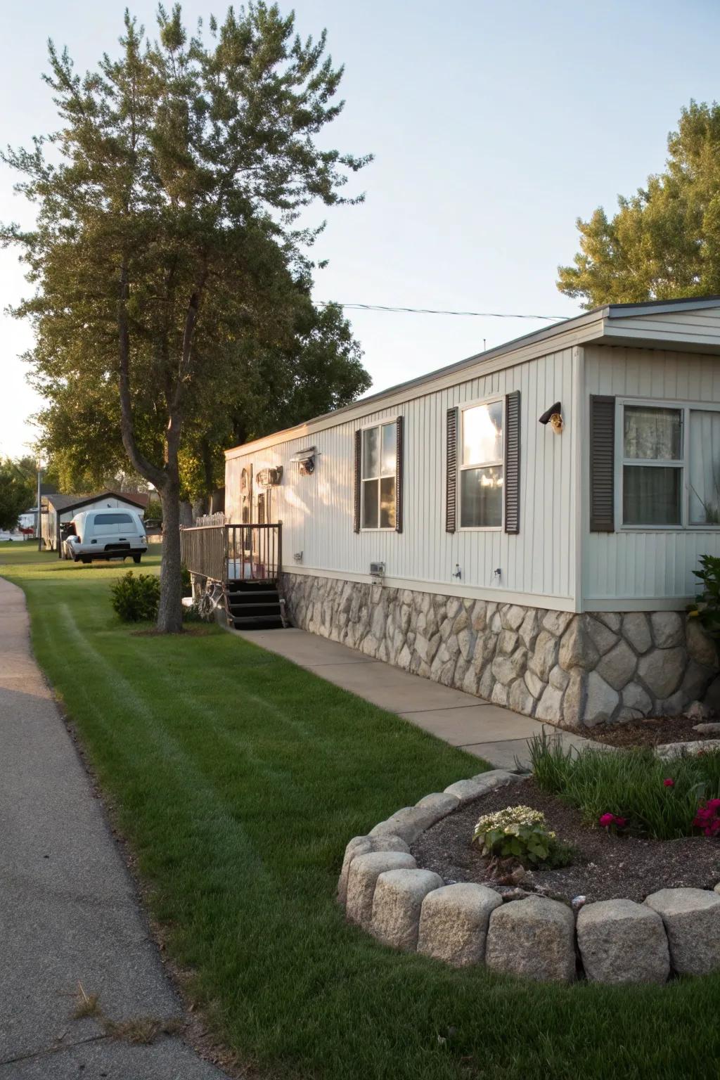 Faux rock skirting provides a realistic stone appearance at a lower cost.