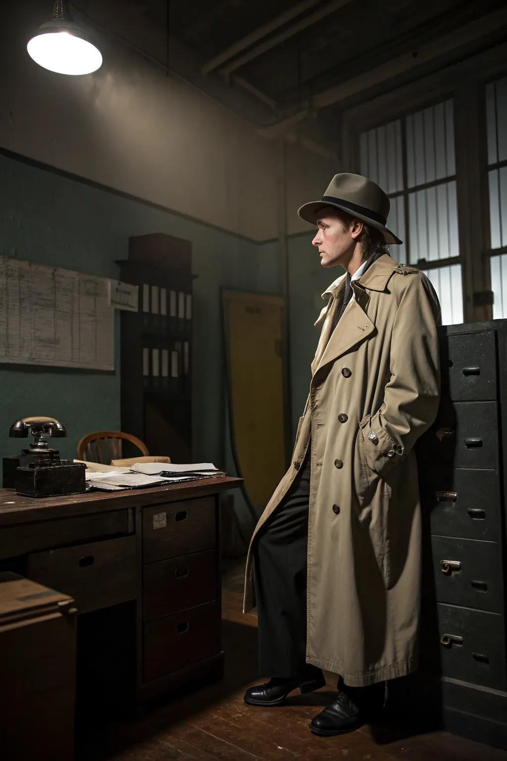 A classic detective look inspired by film noir.
