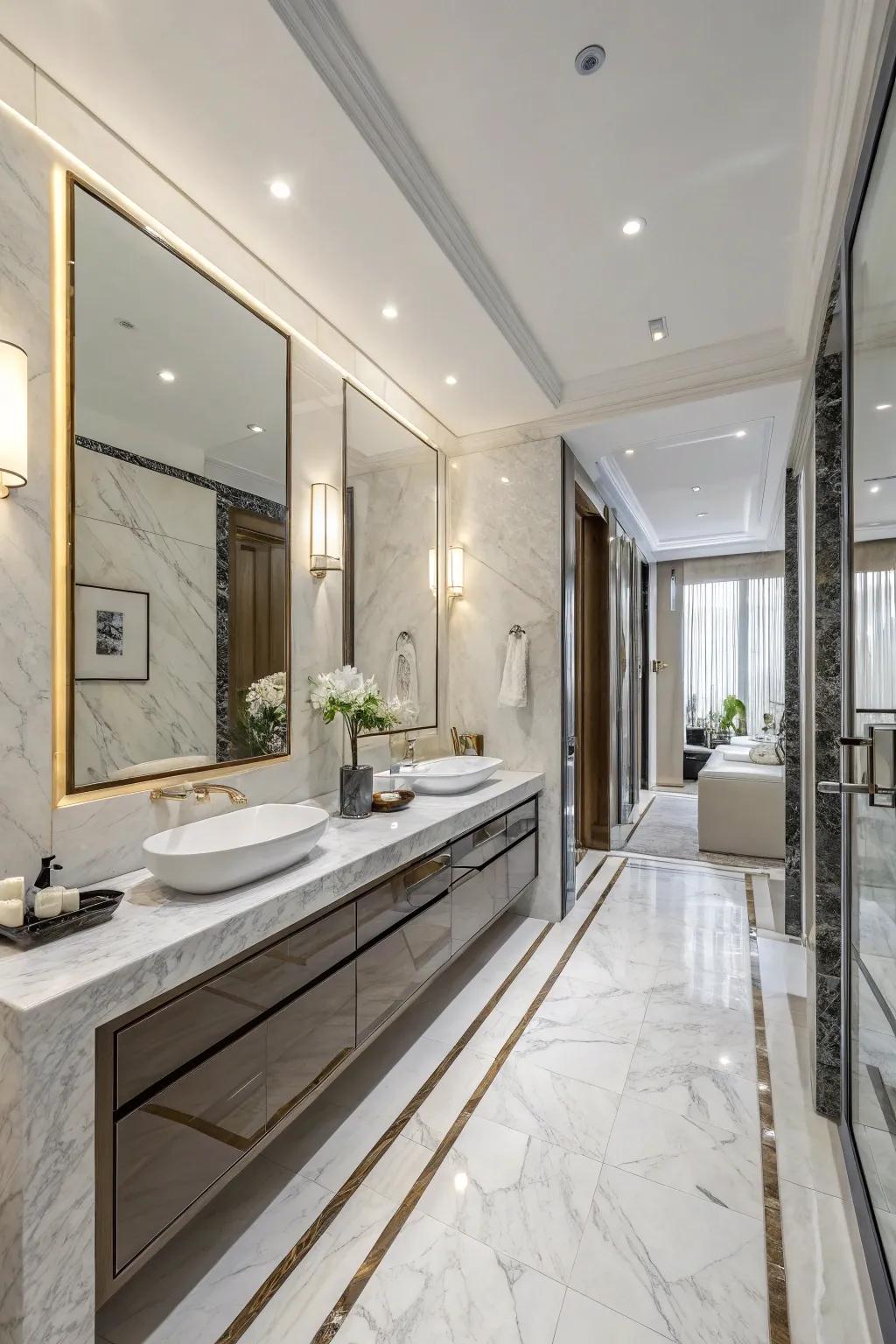 Marble accents provide timeless elegance in this modern bathroom.