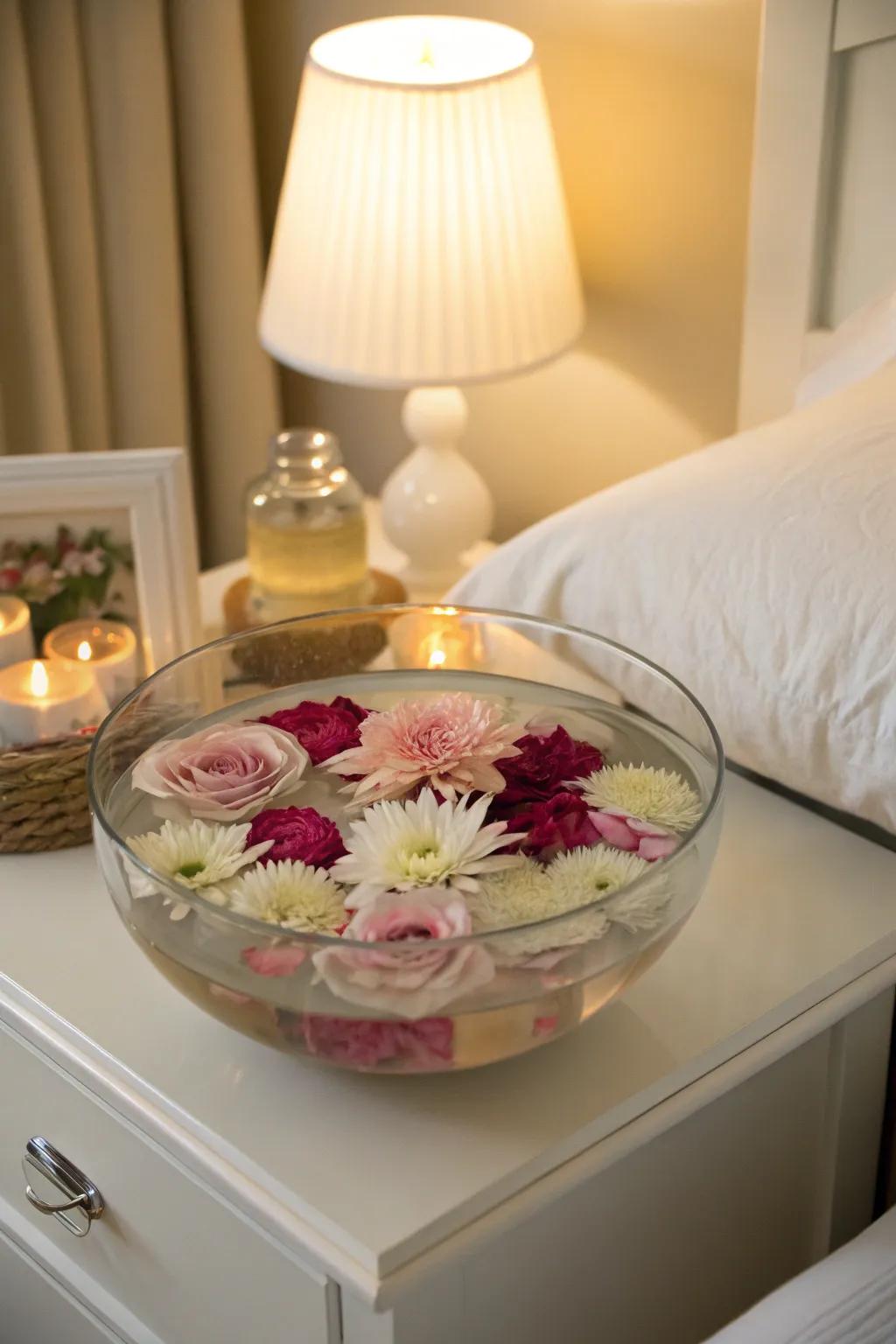 Floating flowers creating a tranquil and elegant display.