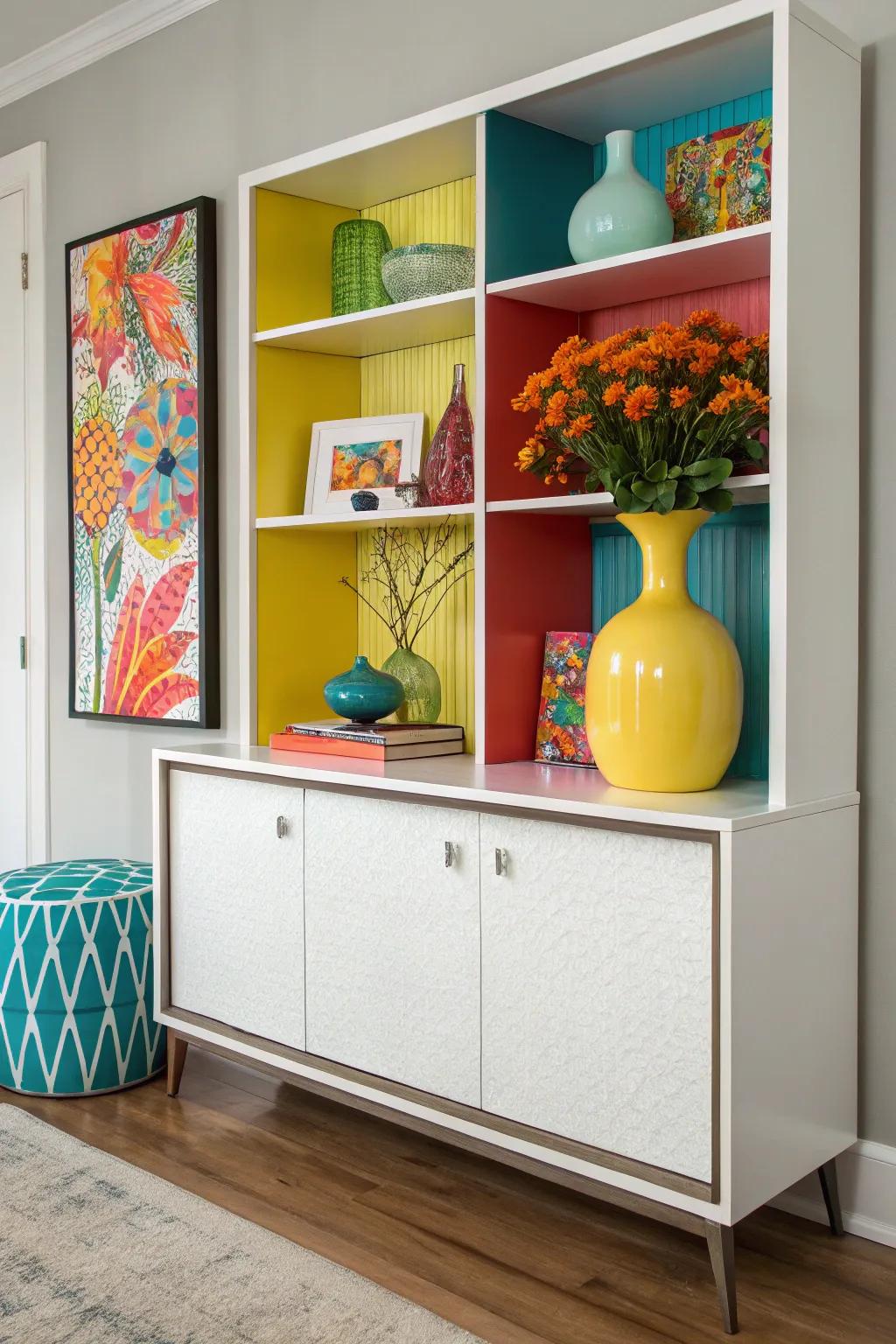 Pops of color inject energy and draw attention to the hutch.