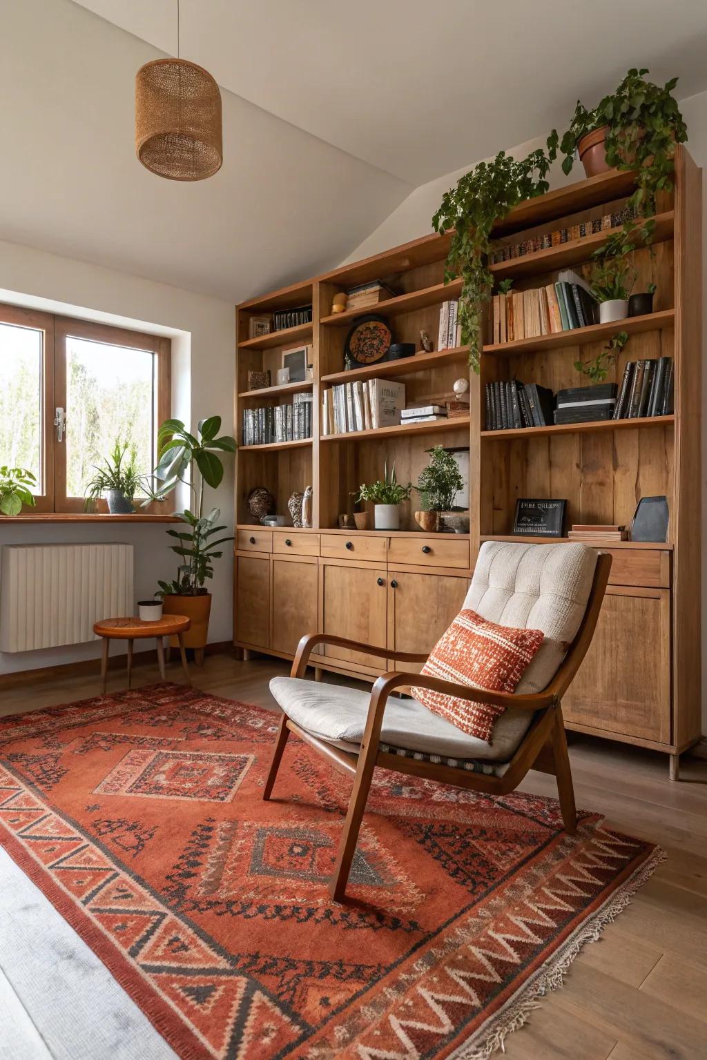 Earthy tones in rugs bring a warm, inviting feel.