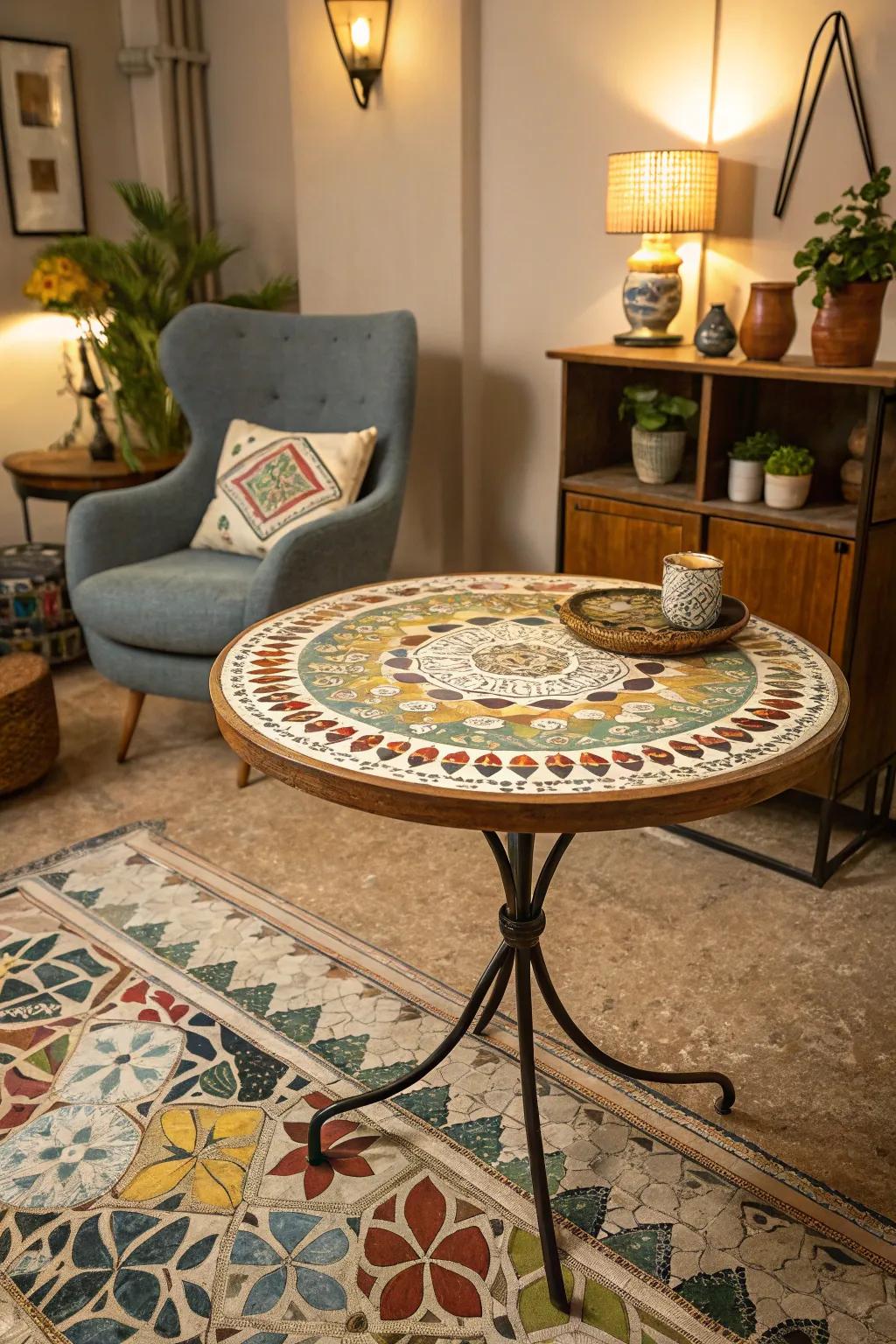 Vintage tiles bring timeless charm to mosaic table designs.