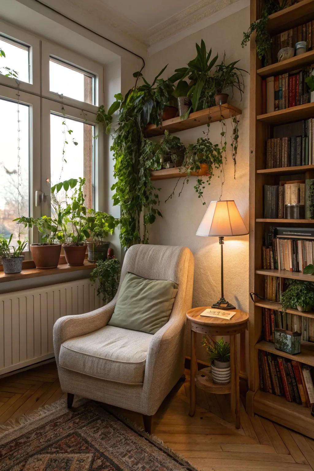 A serene reading nook perfect for unwinding.