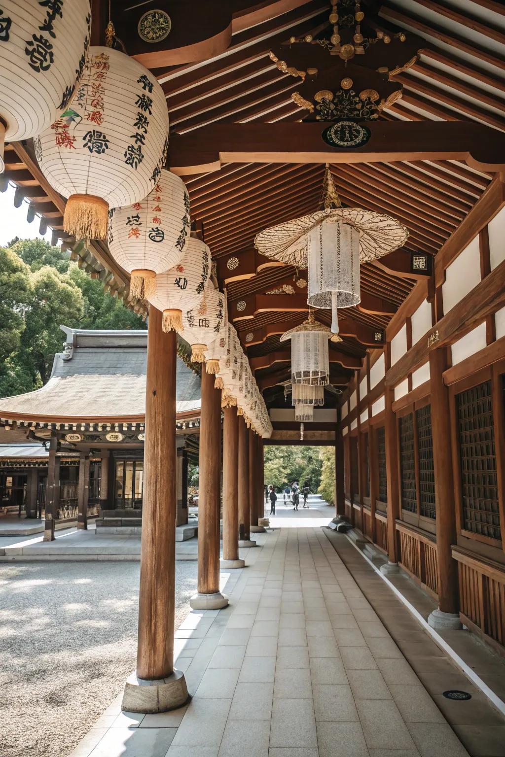 Japanese pagoda-inspired canopy brings tranquility and elegance.