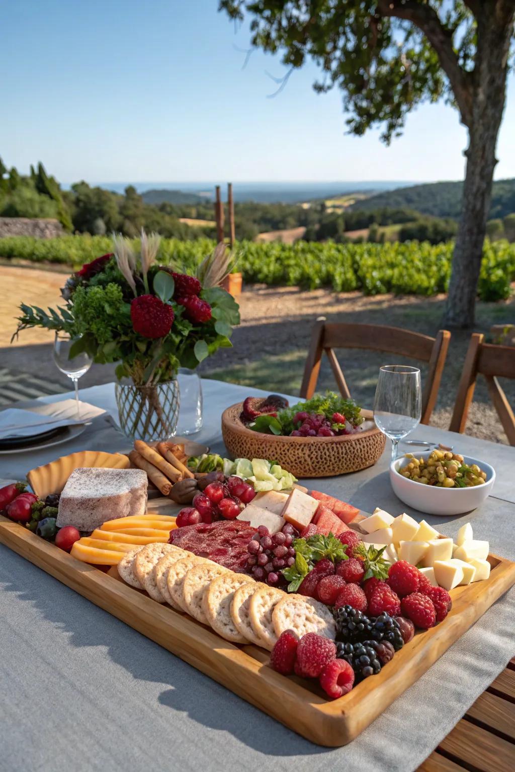 A charcuterie board centerpiece combines beauty and flavor.