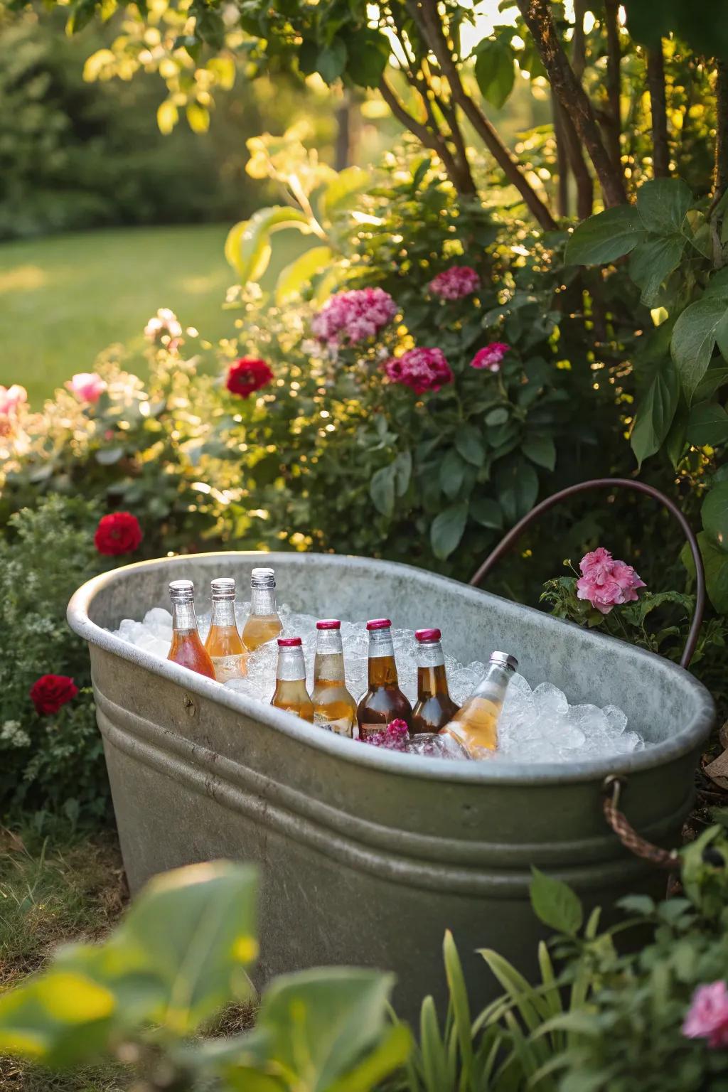 A beverage tub with an ice ring is both functional and decorative.