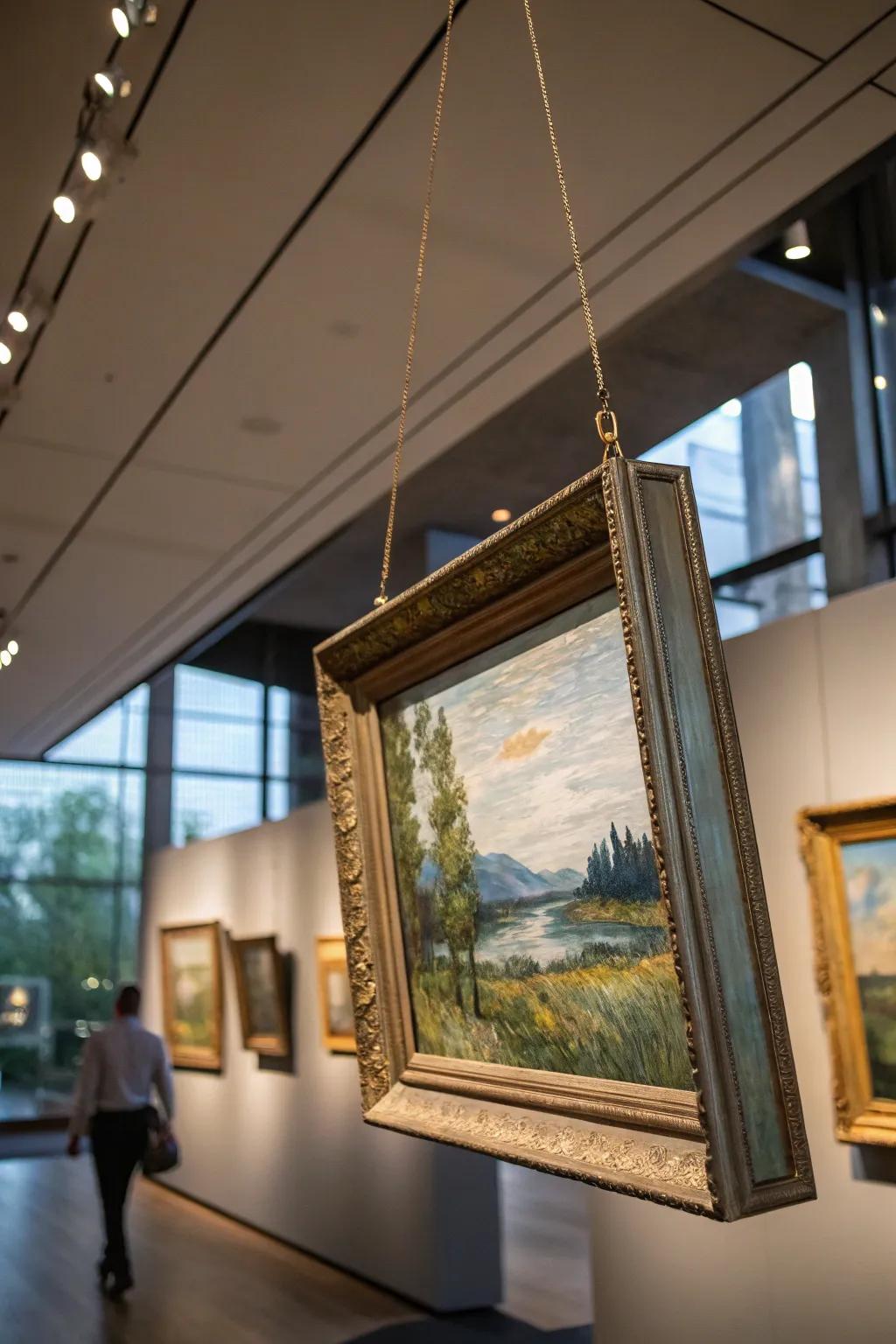 A floating frame giving a modern touch to a painting.