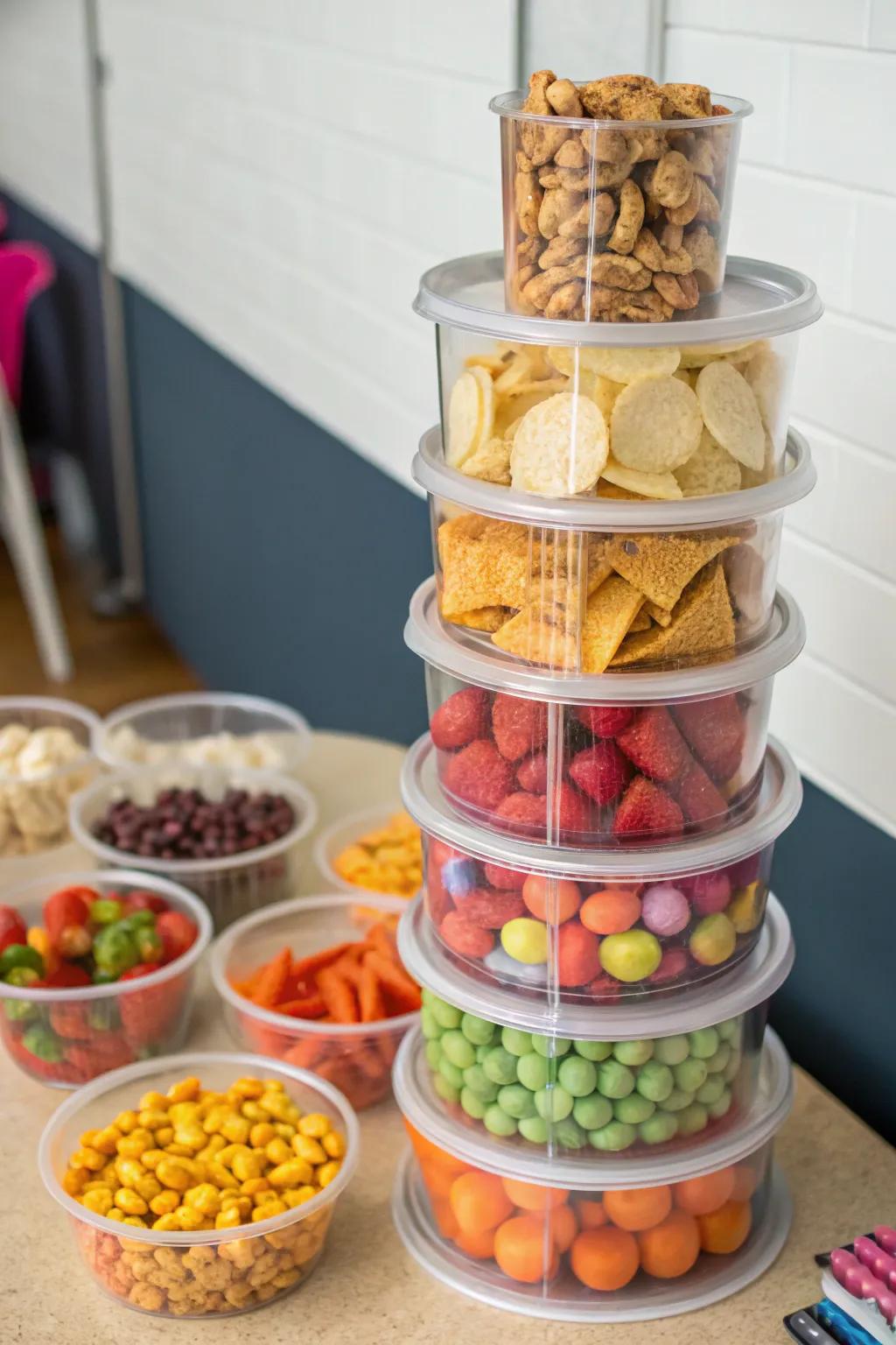 Snack towers provide a surprising and efficient way to store snacks.