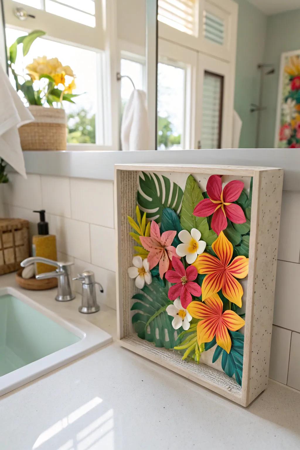 Tropical shadow box brings a vacation vibe to your space.