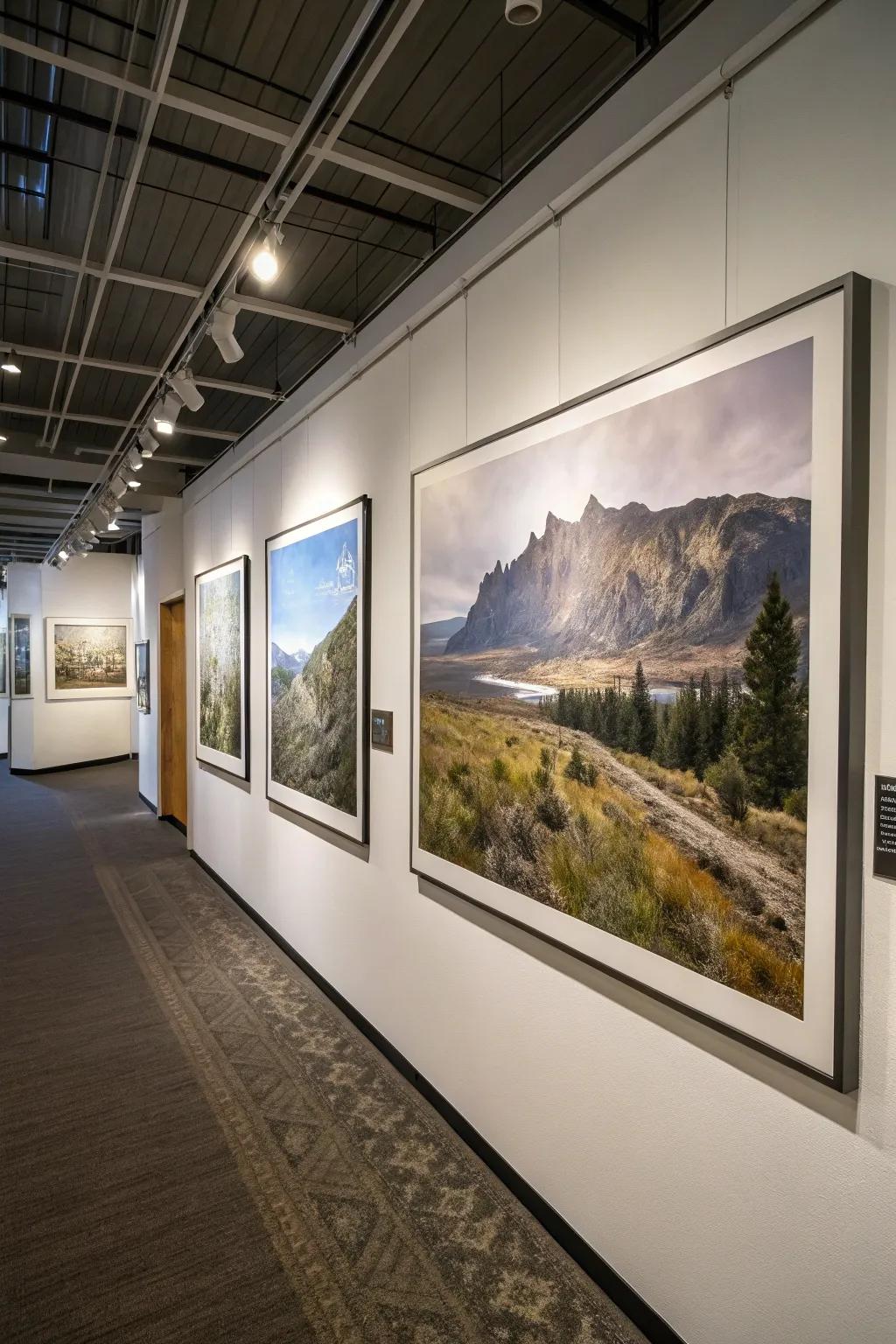 Triptych display showcasing a panoramic view.