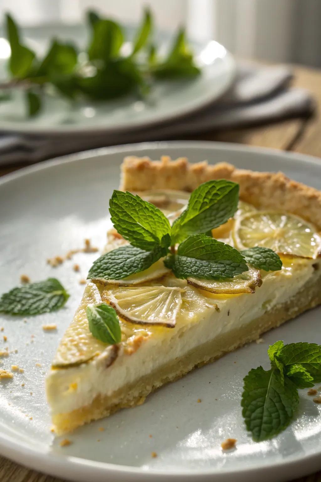 A pie slice with a refreshing herbaceous touch.