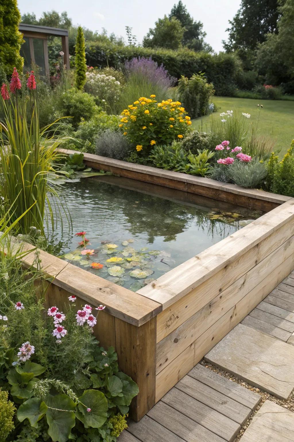 A raised pond offers a unique visual element and easier maintenance.