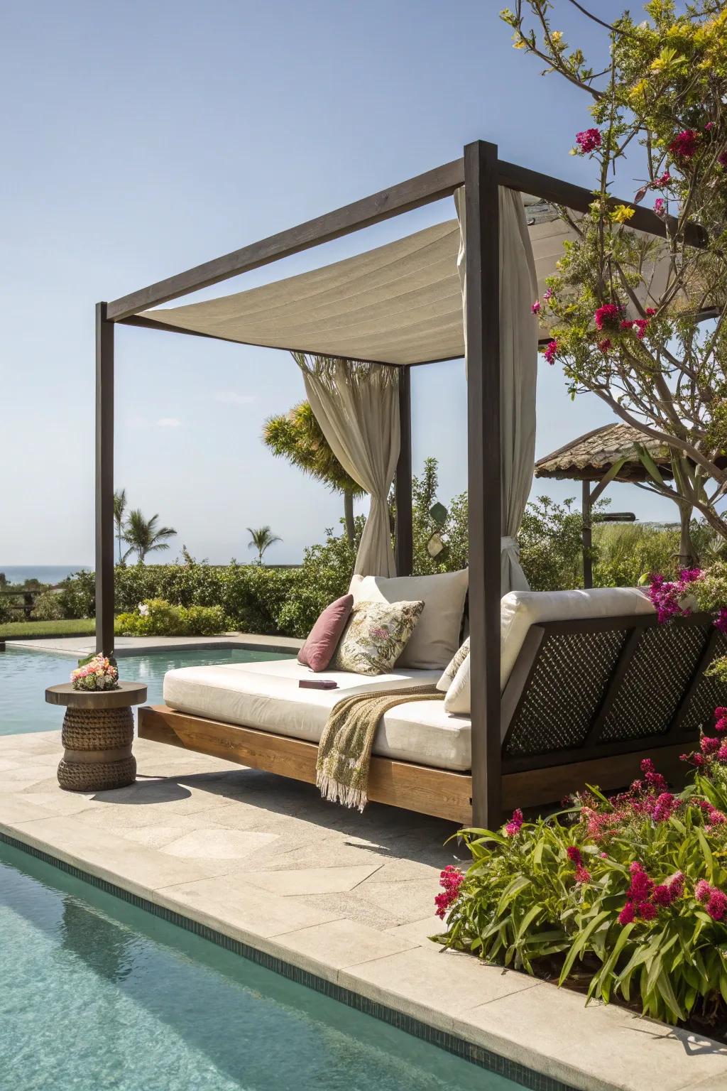 Luxurious comfort with an outdoor daybed by the pool.