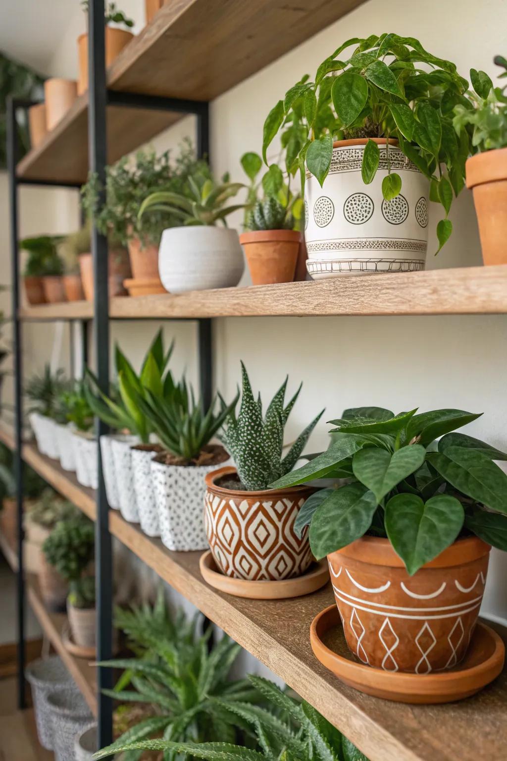 Combine different pot textures for visual interest.